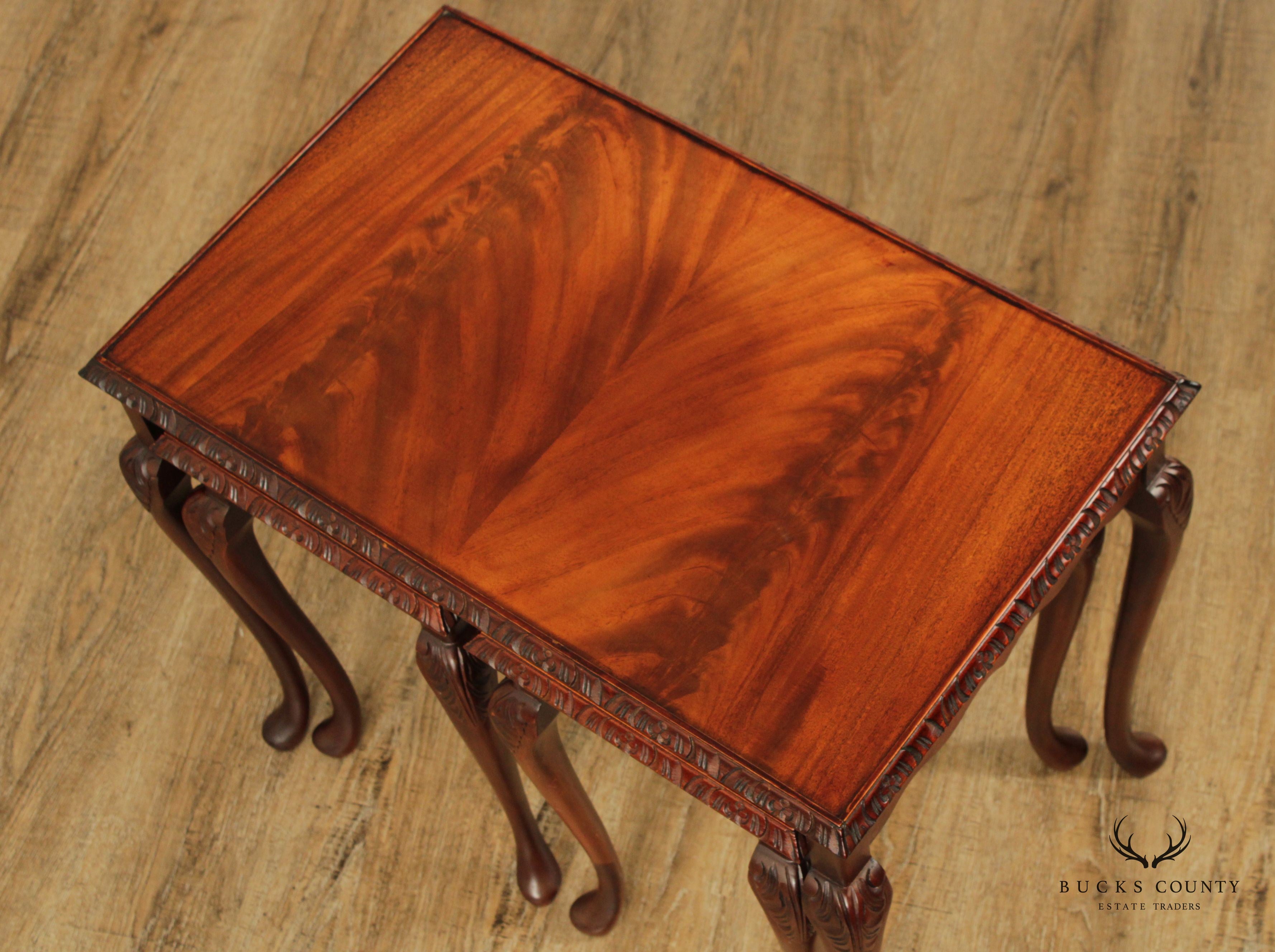 Georgian Style Flame Mahogany Carved Nesting Tables