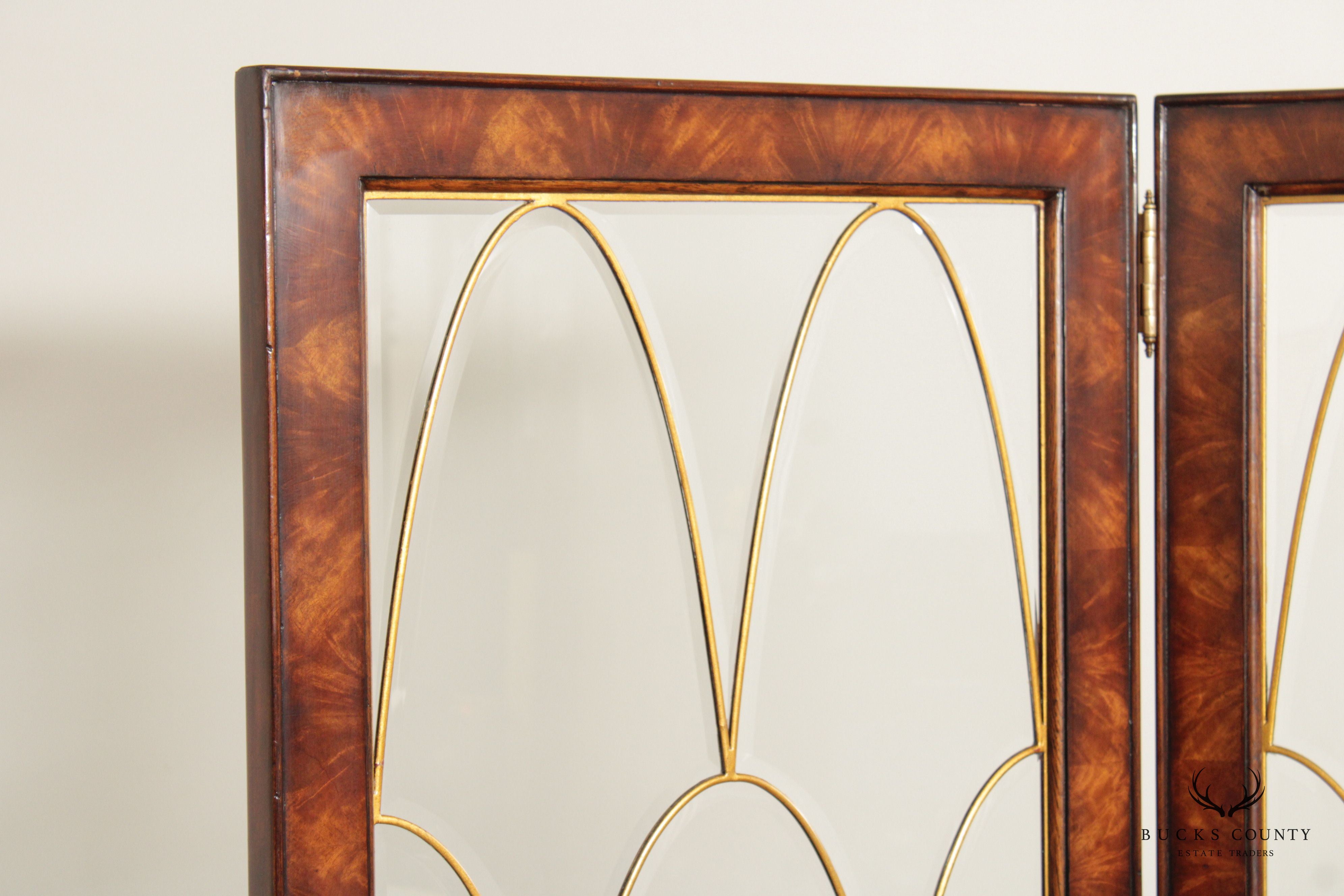 Theodore Alexander Mahogany and Glass Two Panel Room Divider