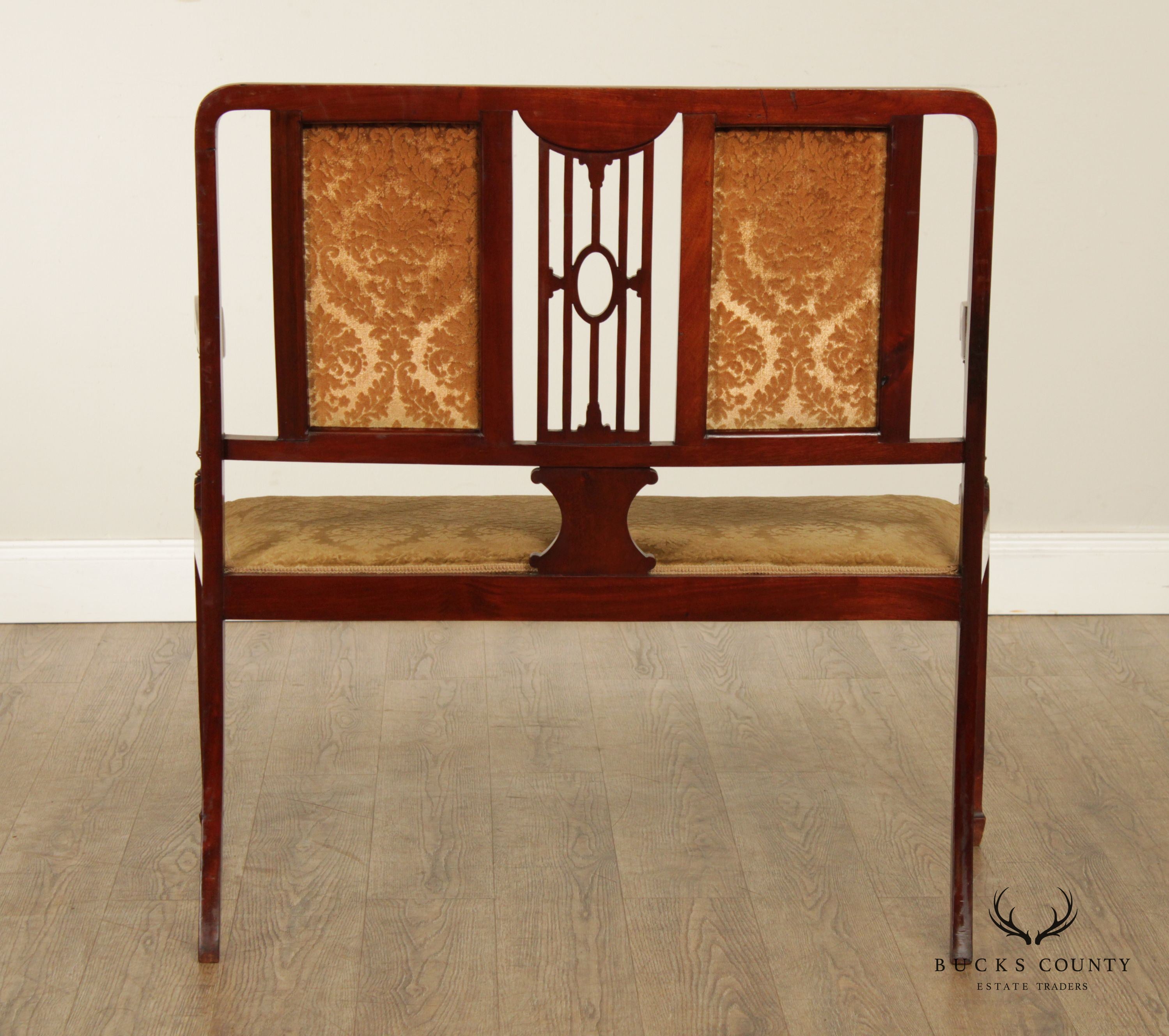 Antique Edwardian Sheraton Revival Inlaid Settee