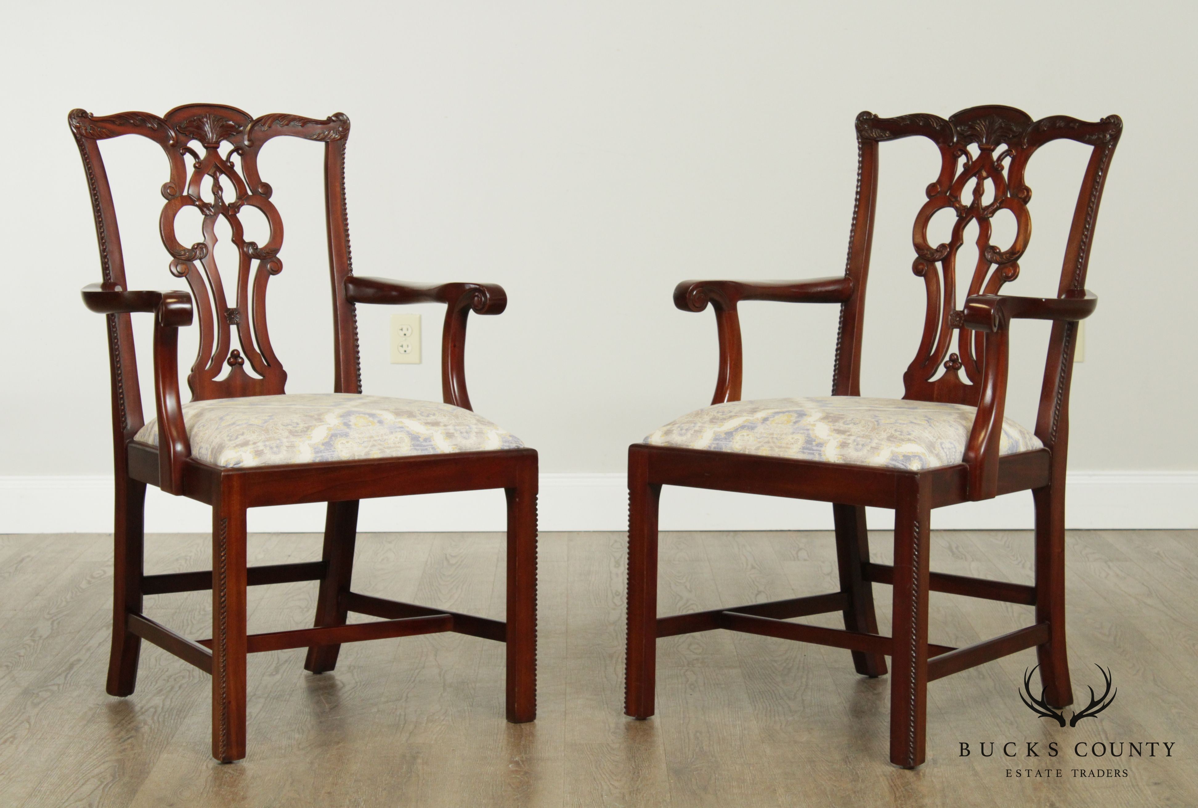 Maitland Smith Chippendale Style Pair Mahogany Armchairs