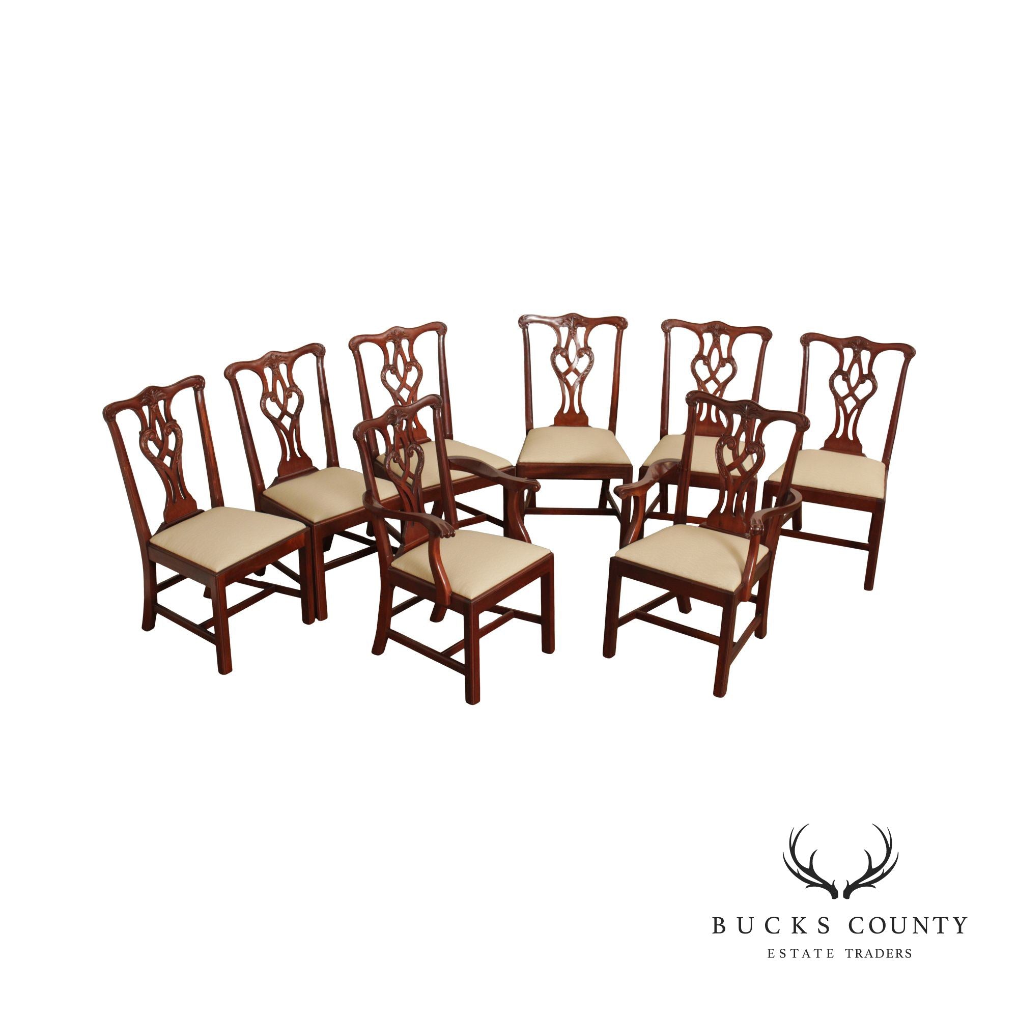 Craftique Chippendale Style Set of Eight Mahogany Dining Chairs