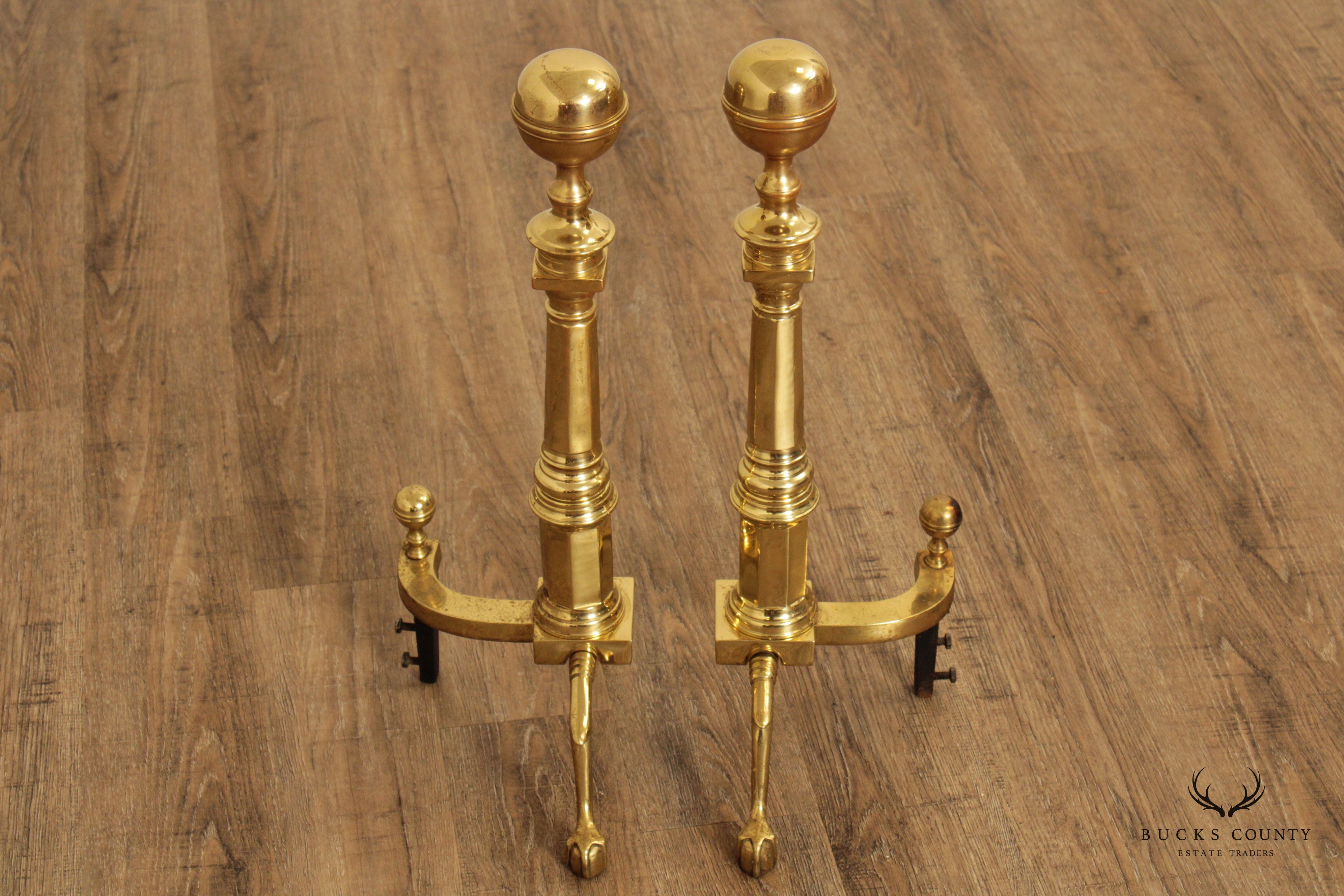 The Harvin Co. Pair of Brass Ball and Claw Foot Andirons