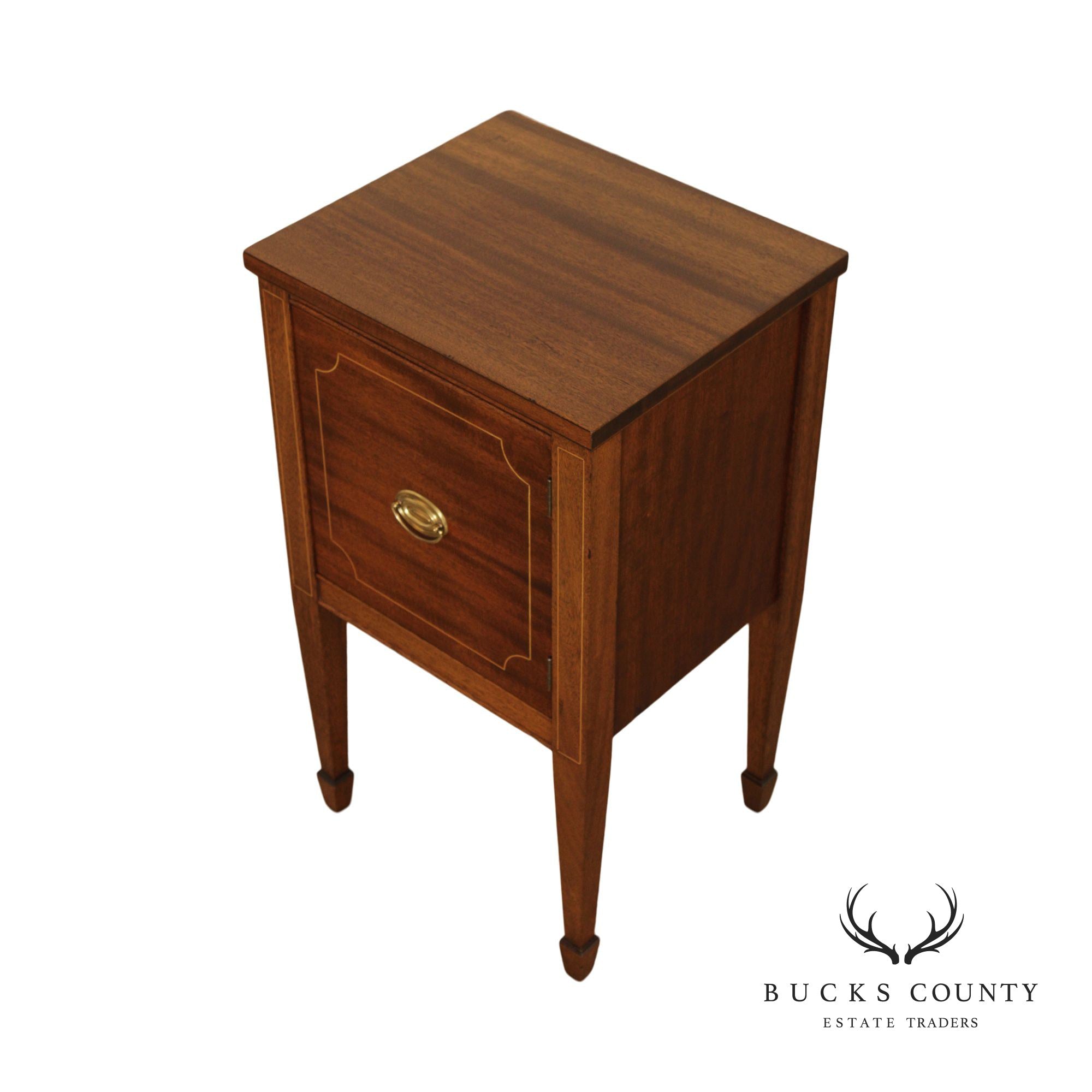 1940's Federal Hepplewhite Style Inlaid Mahogany Cabinet Nightstand