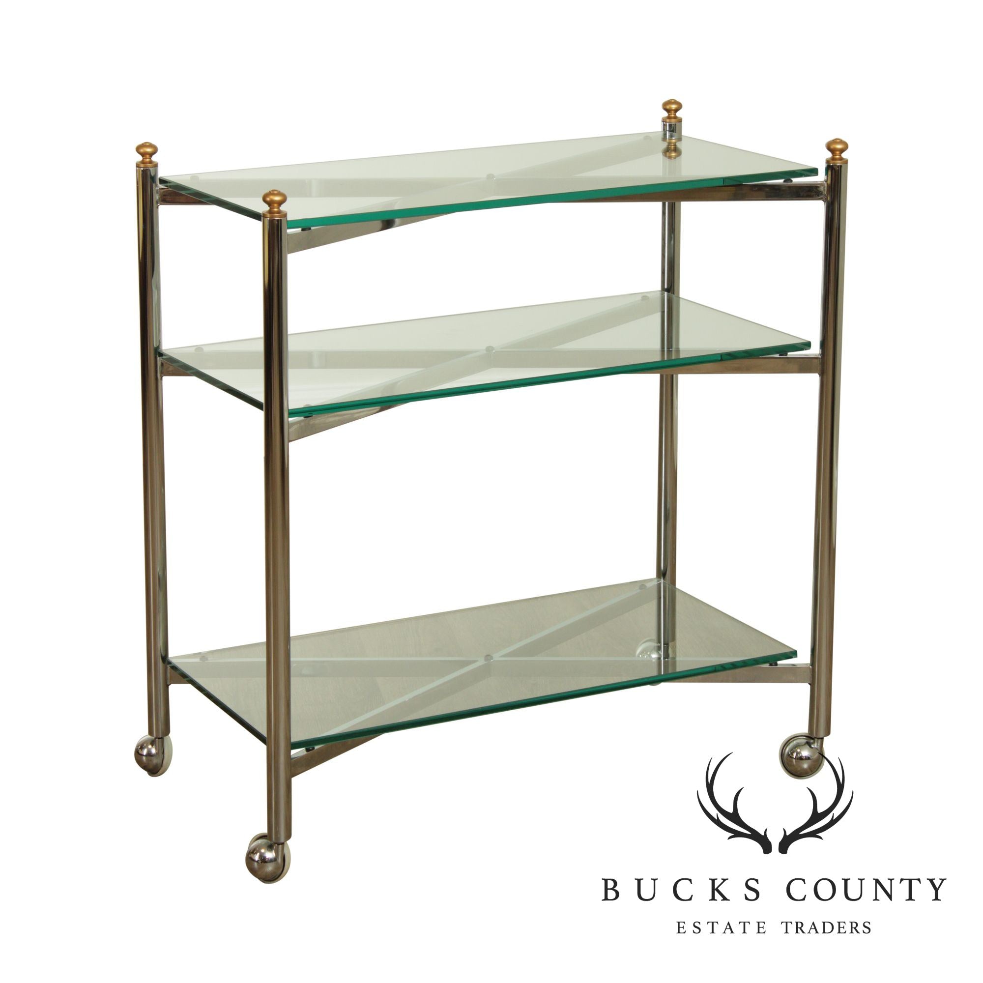 Directoire Style Vintage Chrome And Glass 3 Tier Bar Cart