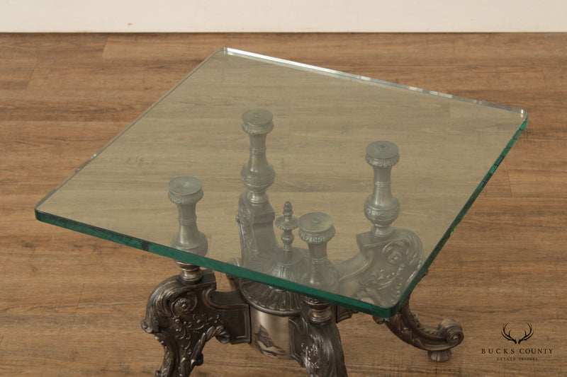 Victorian Style Pair of Cast Metal Glass-Top Coffee Tables