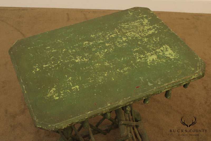 Antique Hickory Twig Green Painted Side Table