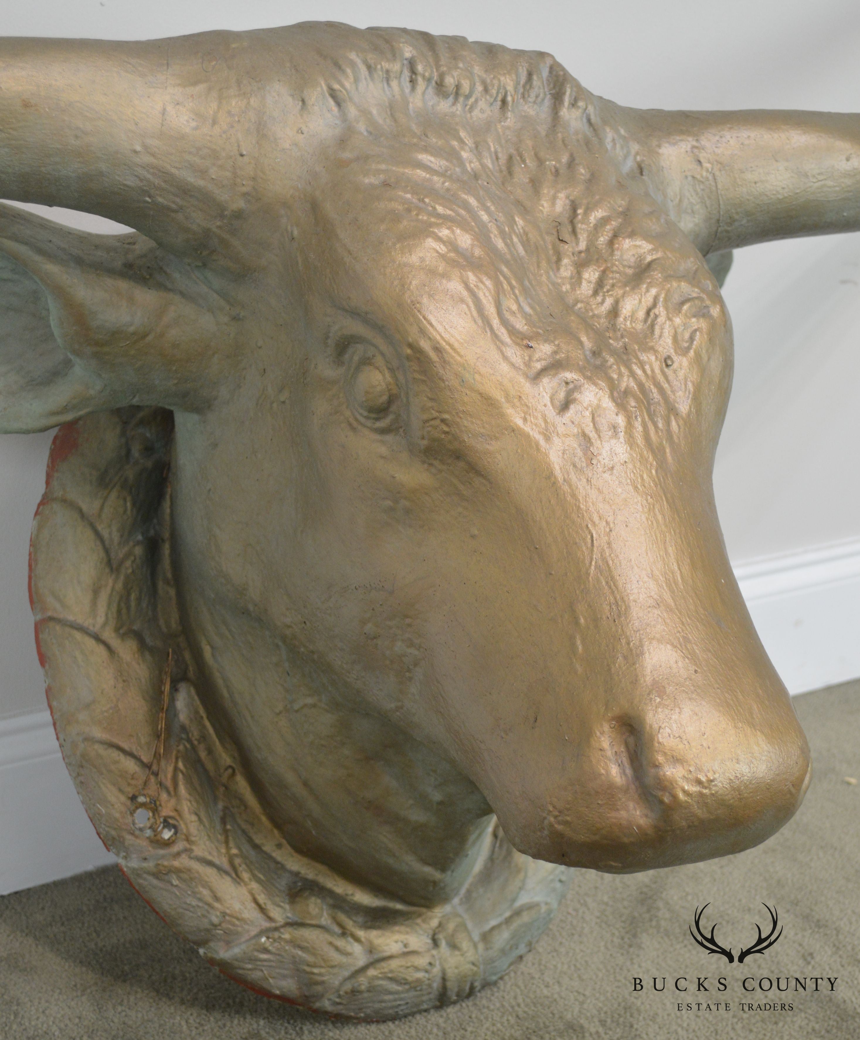 1960's Vintage Life Size Fiberglass Bull Head Wall Mount