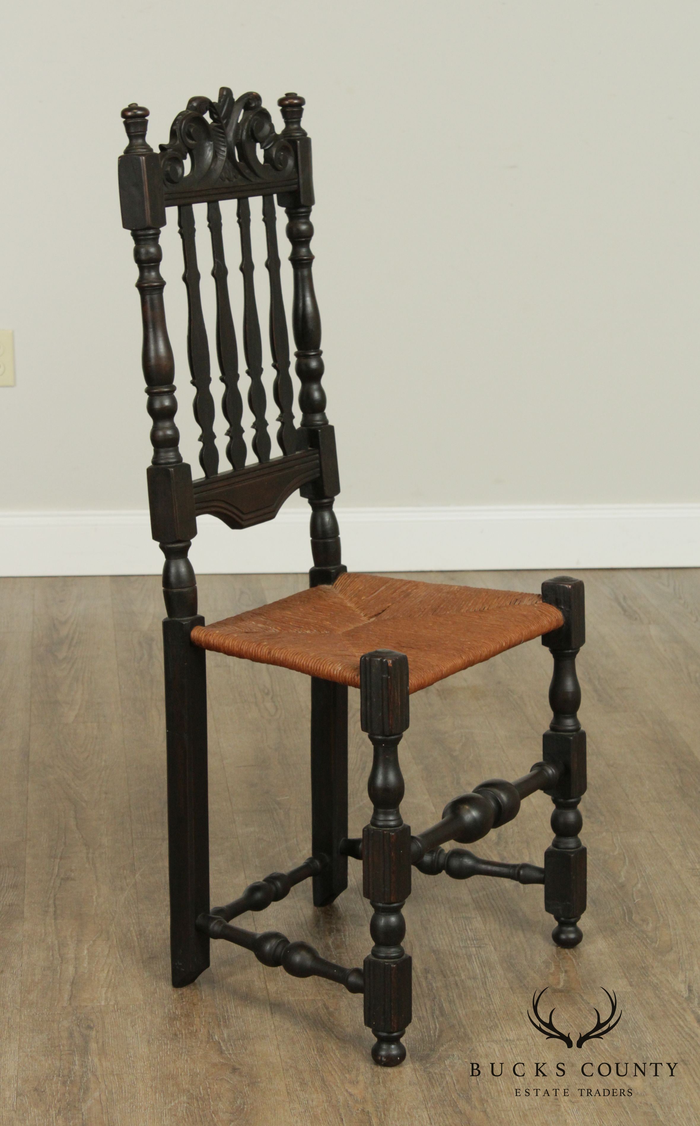 Custom Reproduction Carved Bannister Back, Rush Seat Side Chair