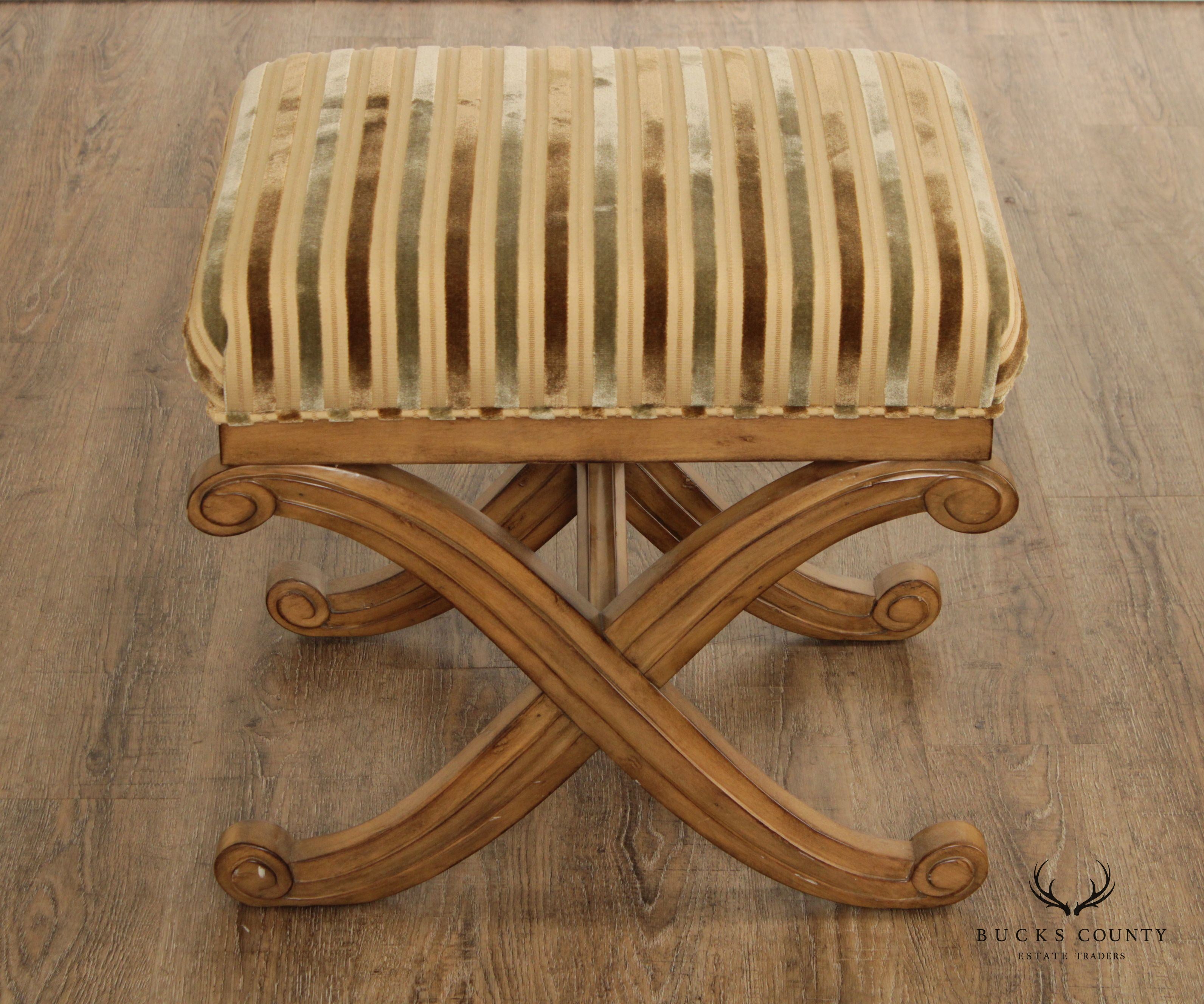 Swaim Regency Style Upholstered X-Frame Stool