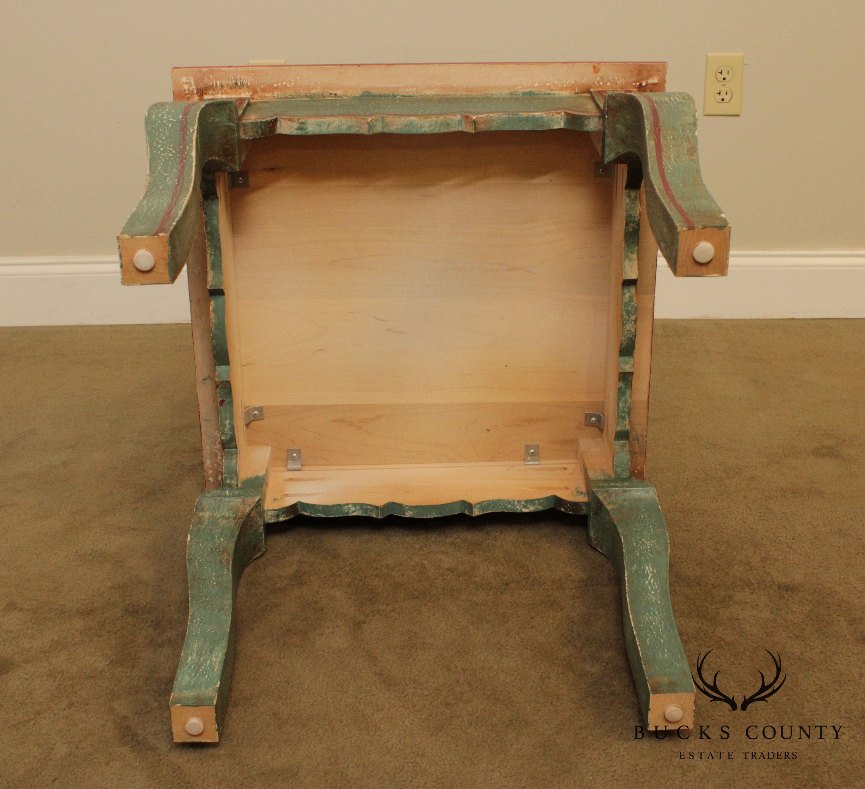 French Country Style Distressed Painted Side Table