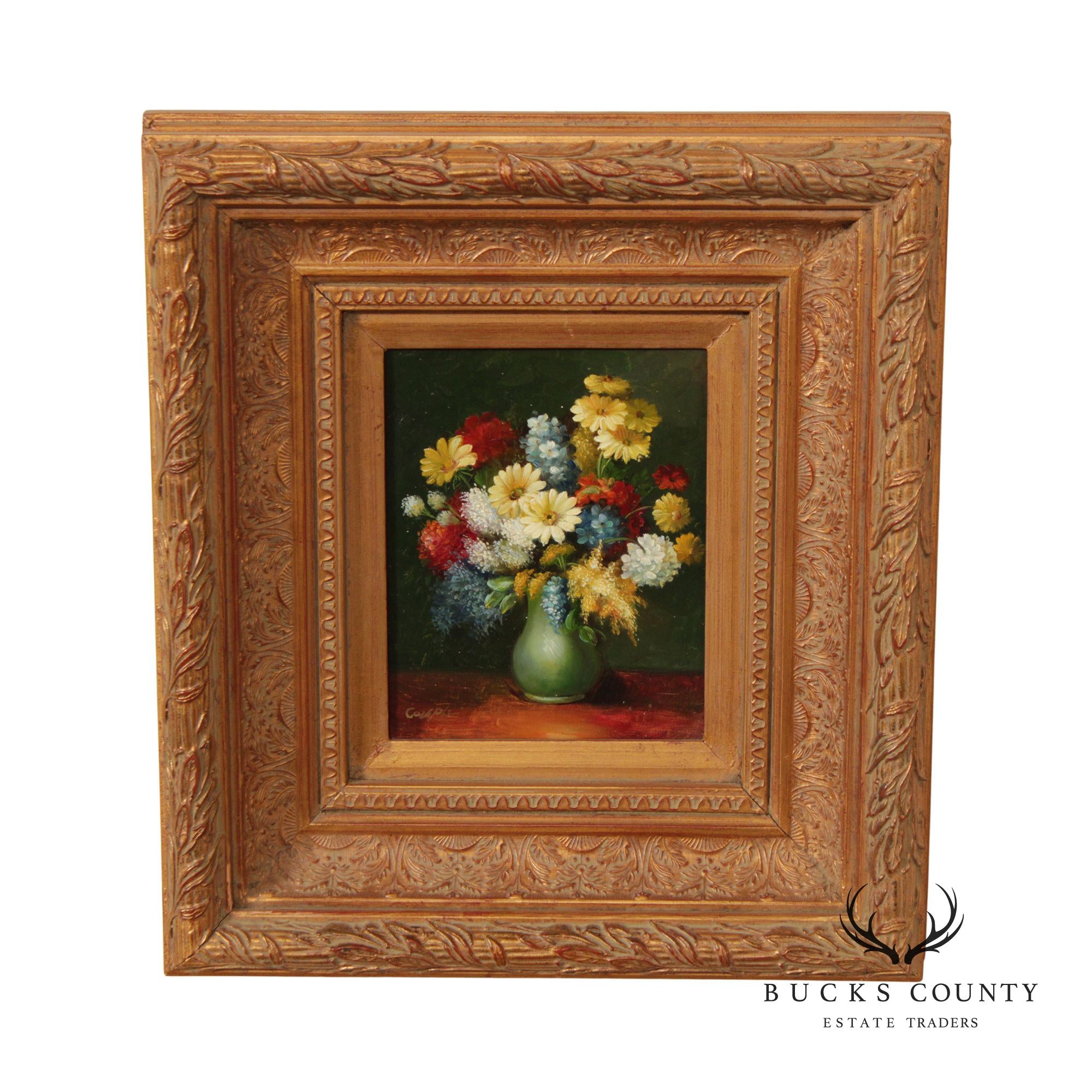 Vintage Floral Arrangement Still Life Oil Painting, Signed