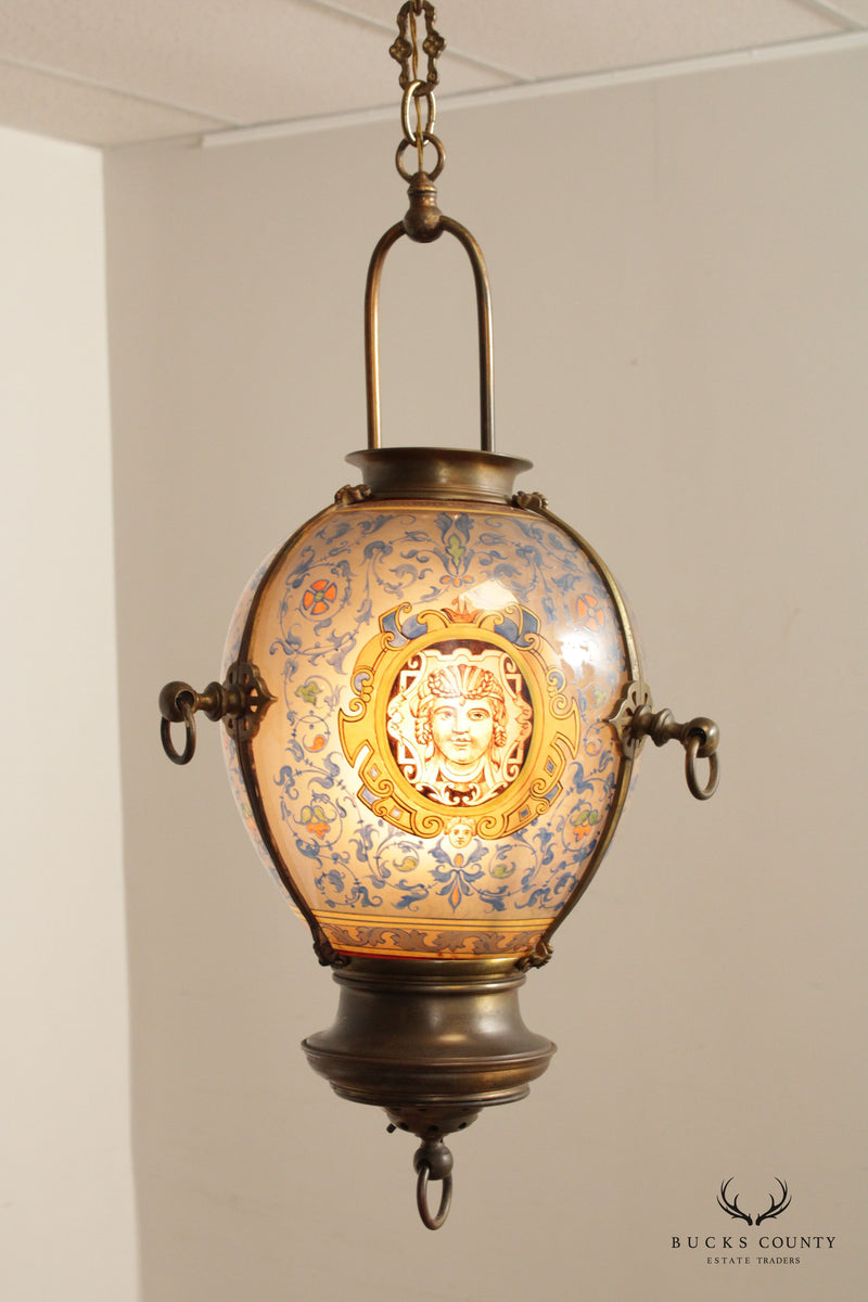 Antique Victorian Hand-Painted Hanging Globe Light