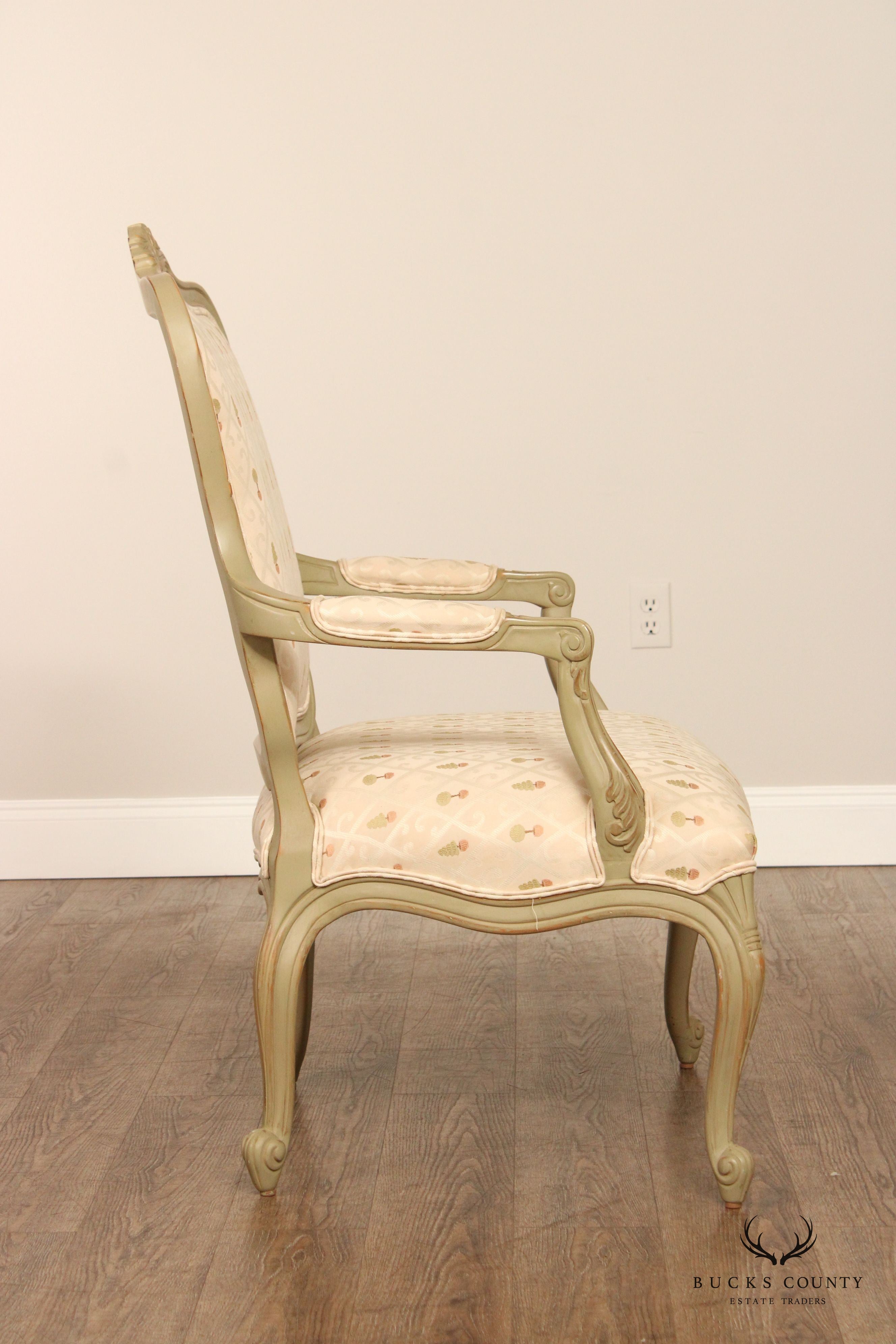 Ethan Allen French Louis XV Style Pair of Fauteuil Armchairs