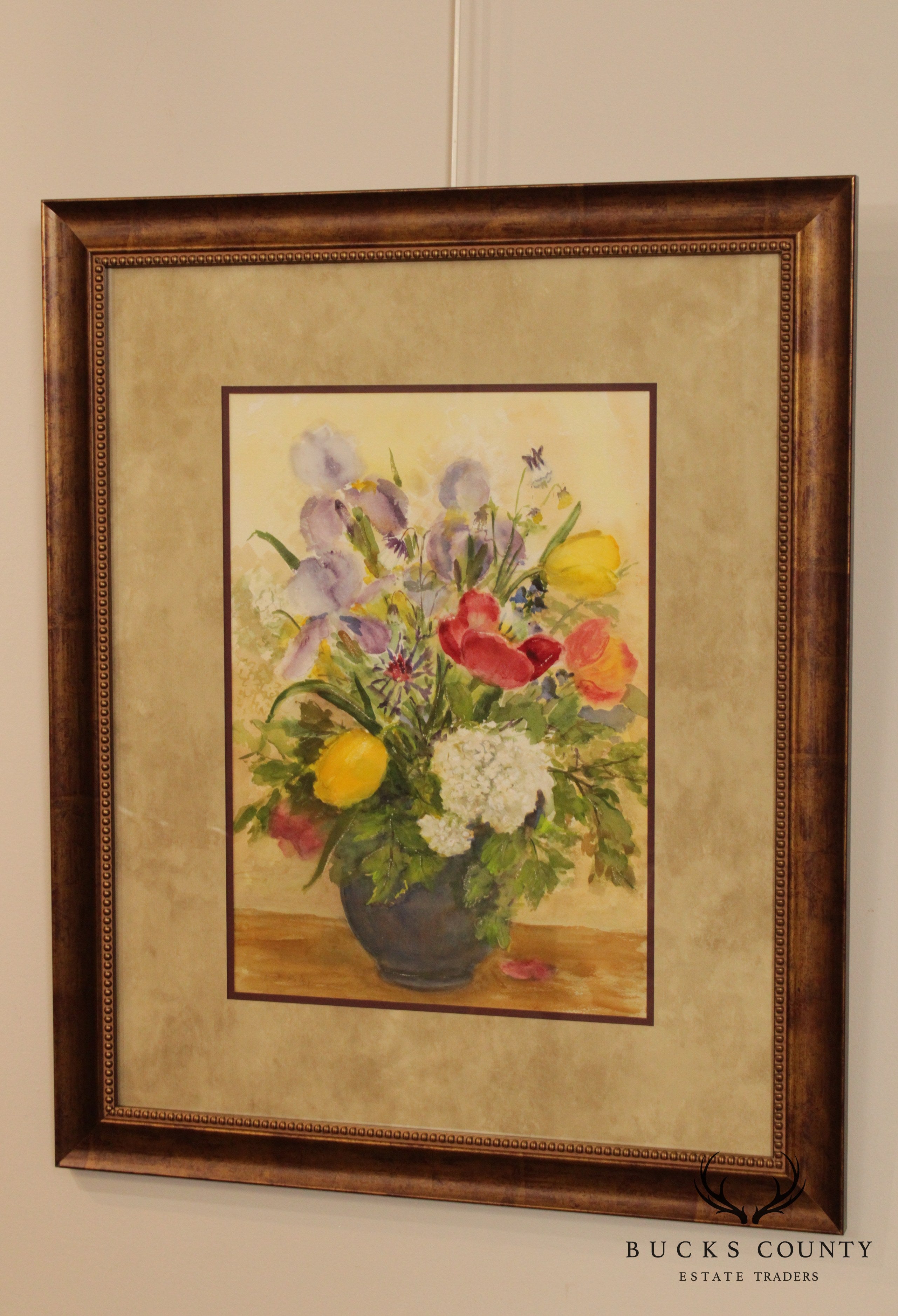 EZ Foley Original Still Life Water Color Painting of Flowers in Vase