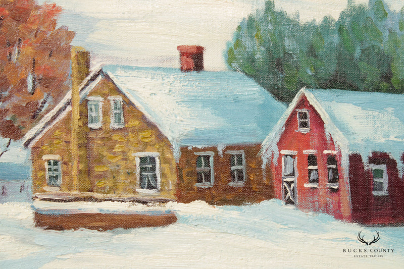 Ann Yost Whitesell 'The Red Barns' Winter Landscape Original Oil Painting