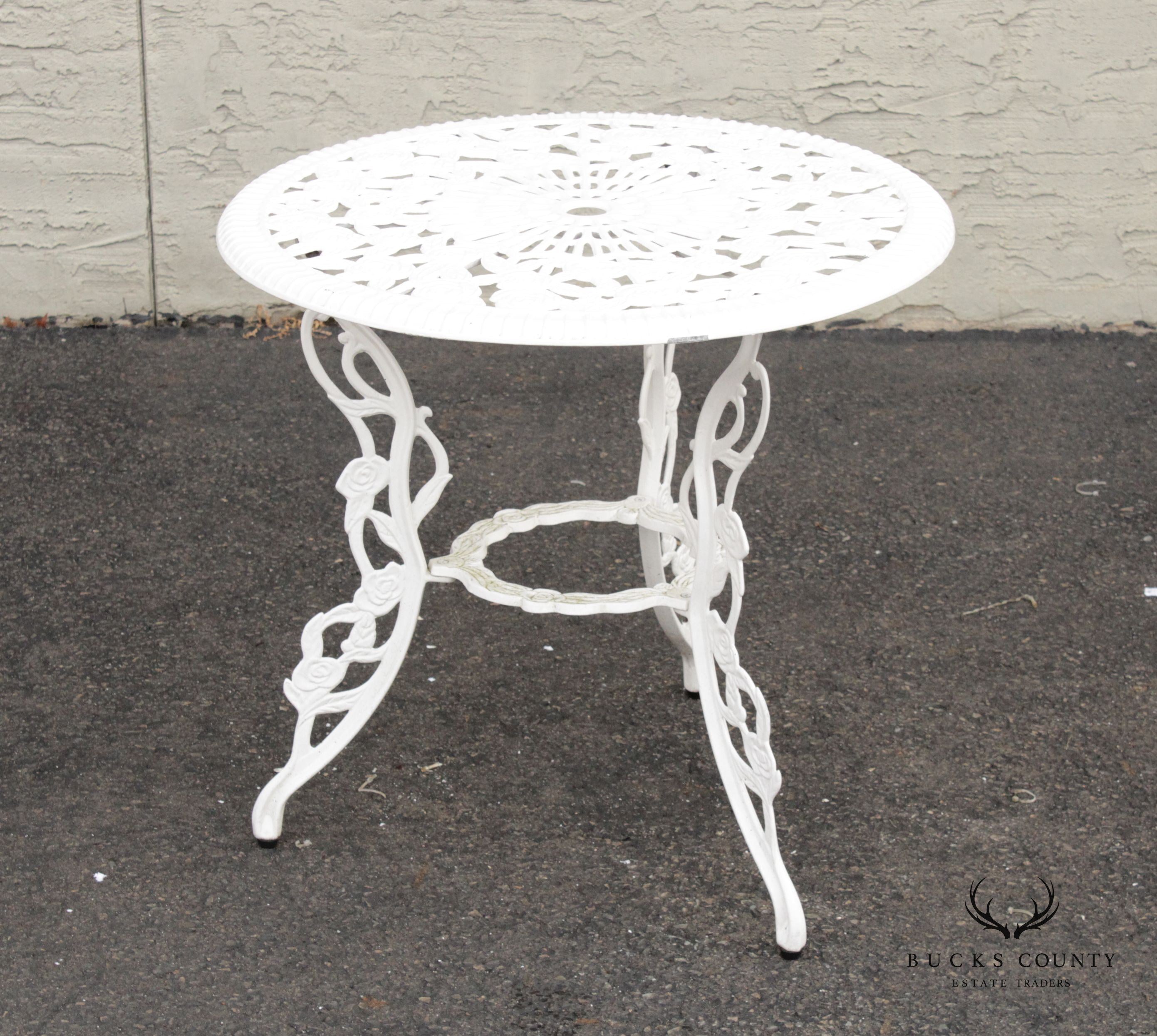 Vintage Rose Pattern Round Cast Aluminum Garden Patio Bistro Table