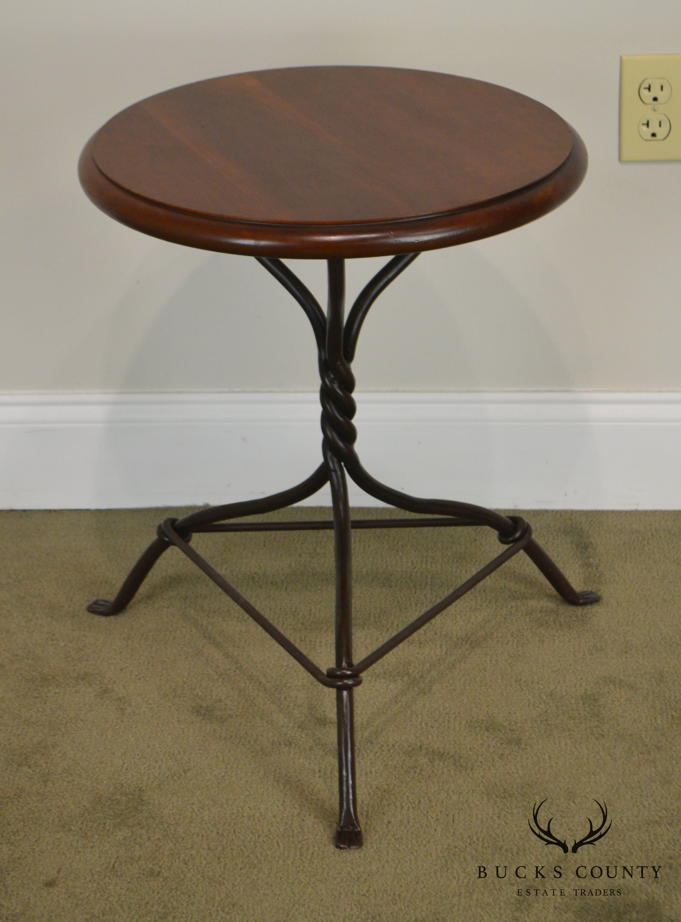 Charleston Forge Pair Twist Iron Base Round Cherry Top Side Tables