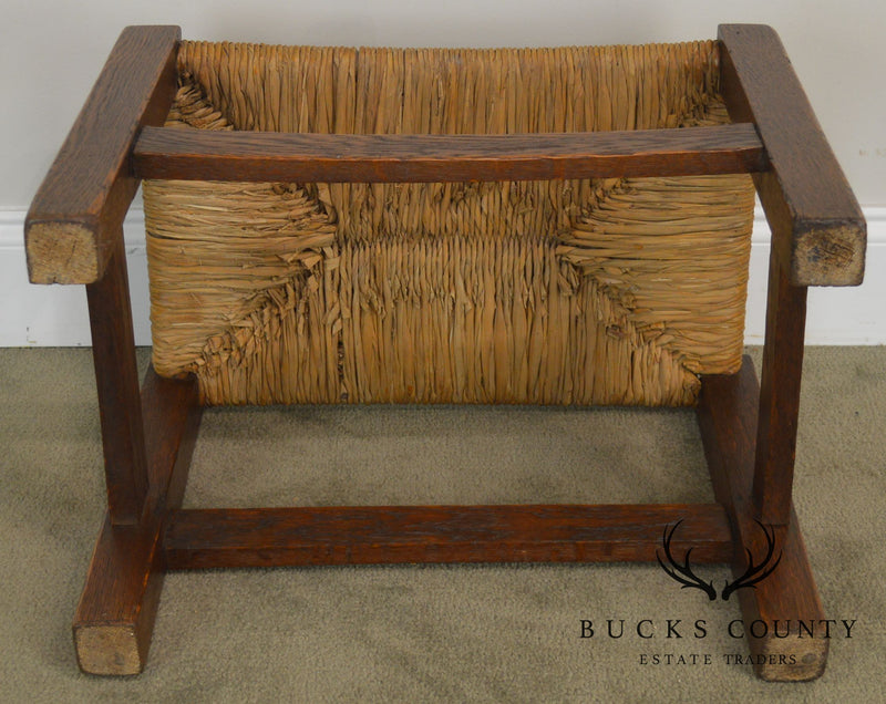 Mission Oak Stickley Era Antique Rush Seat Stool