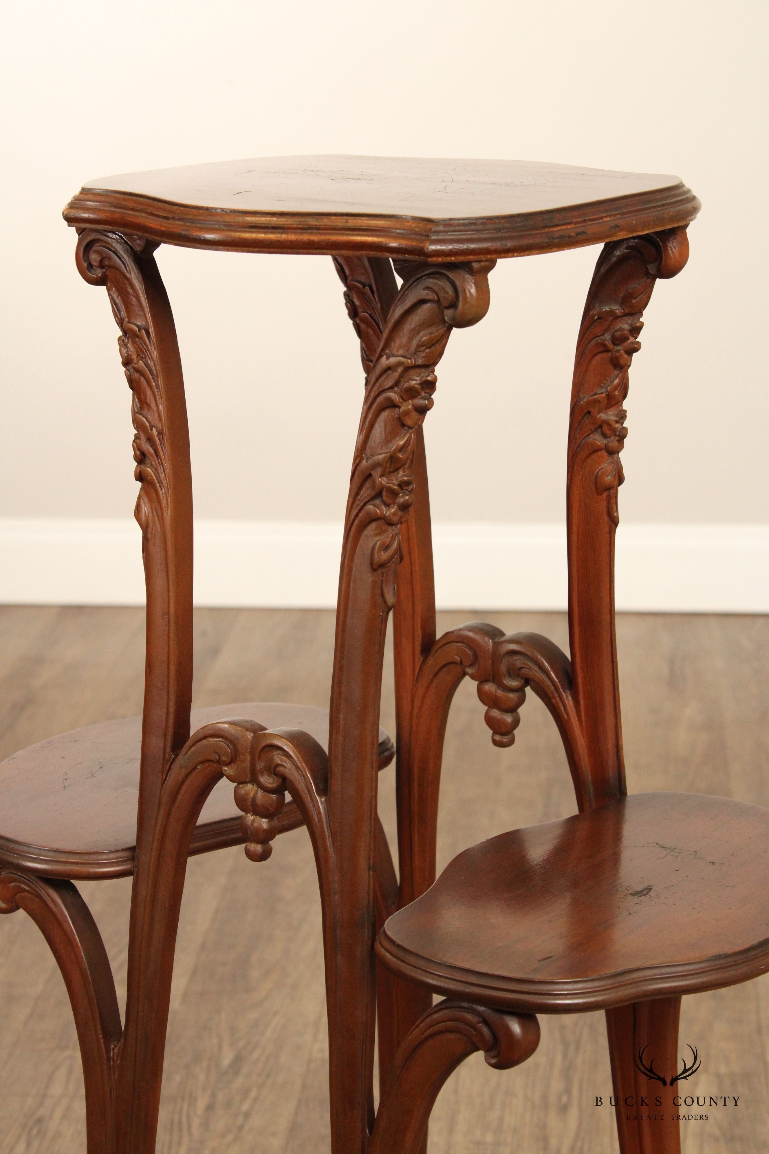 French Art Nouveau Mahogany Tiered Plant Stand