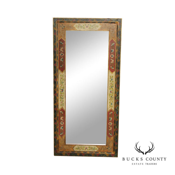 Asian Tibetan Style Floral Painted Full Length Mirror