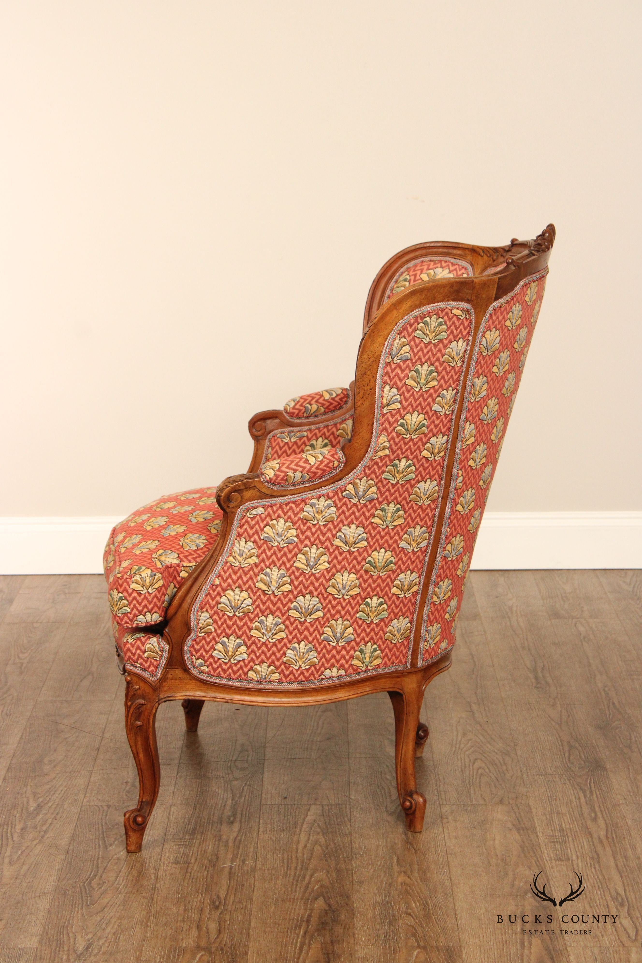 Antique French Louis XV Style Walnut Bergere Armchairs