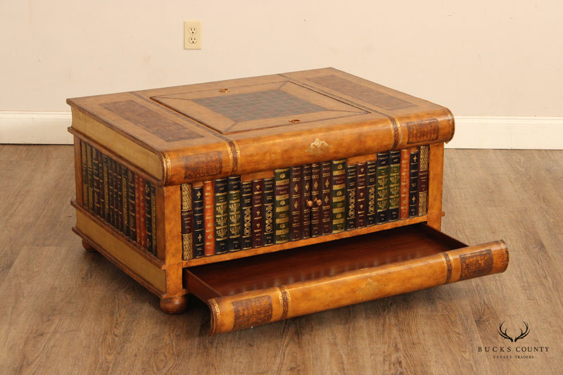 Maitland Smith Faux Book Leather Wrapped Coffee and Games Table