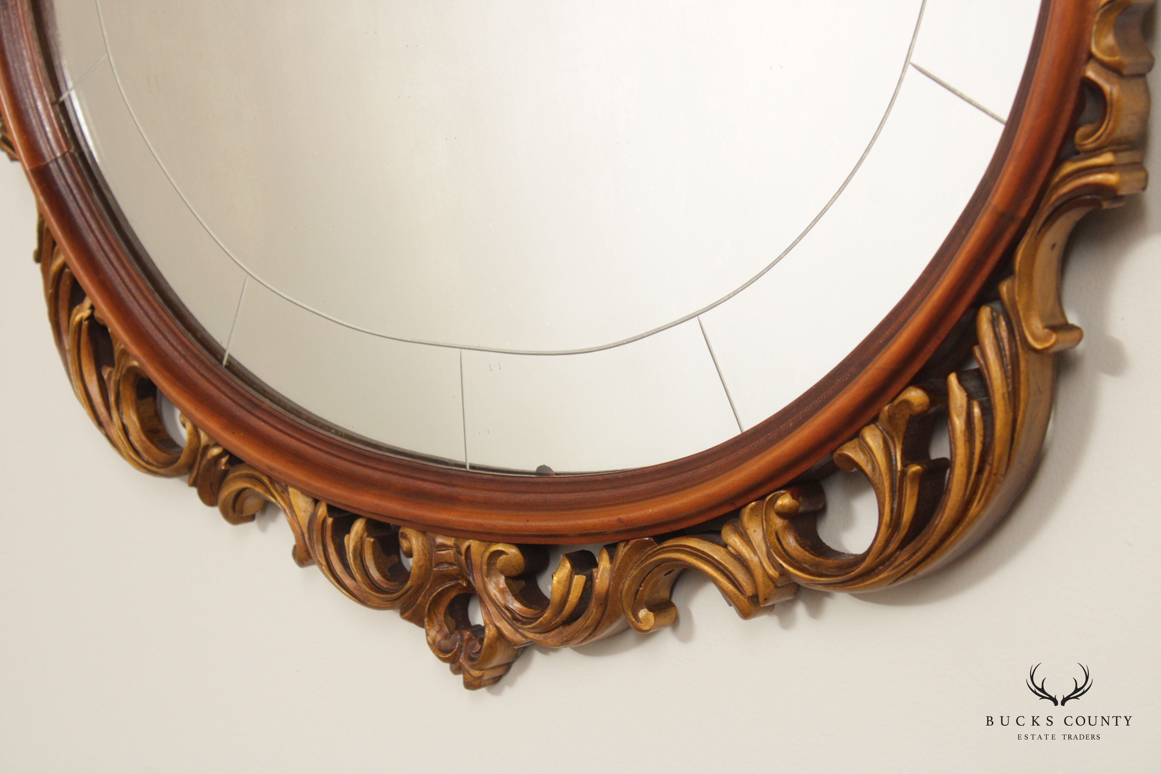 1930' French Rococo Revival Style Carved Partial Gilt Wall Mirror