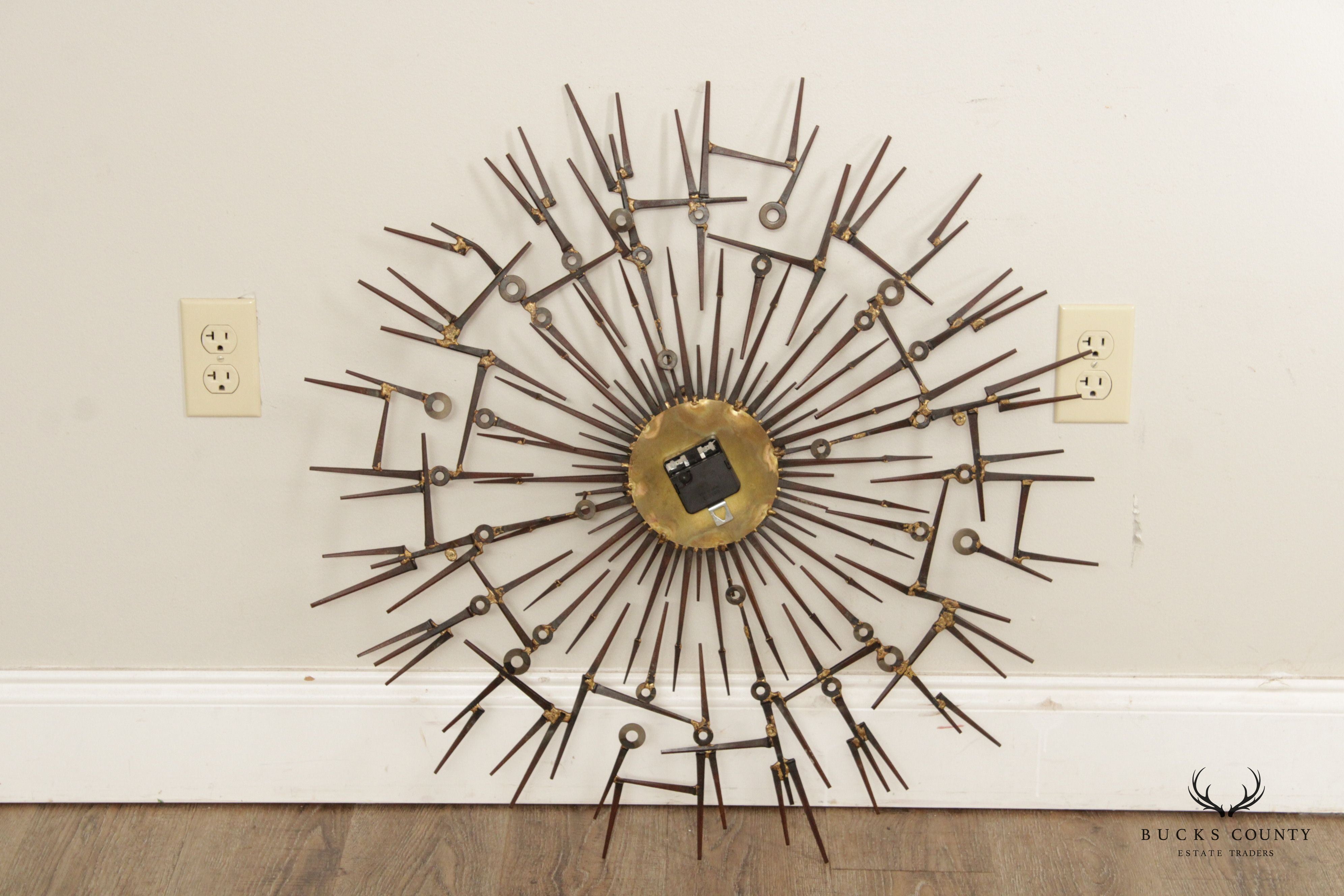 Brutalist Style Sculptural Sunburst Nail Wall Clock