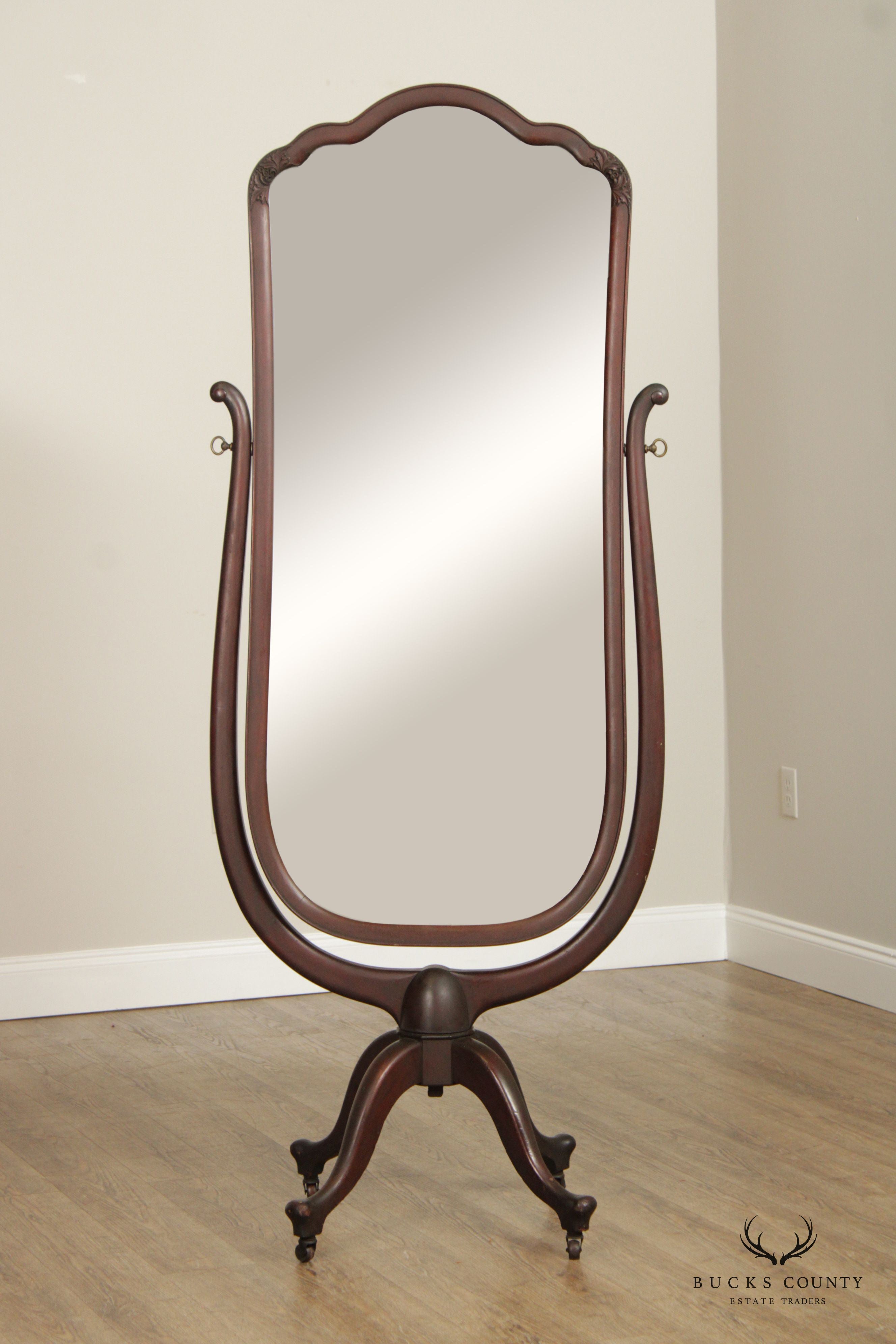 Antique Mahogany Cheval Standing Mirror