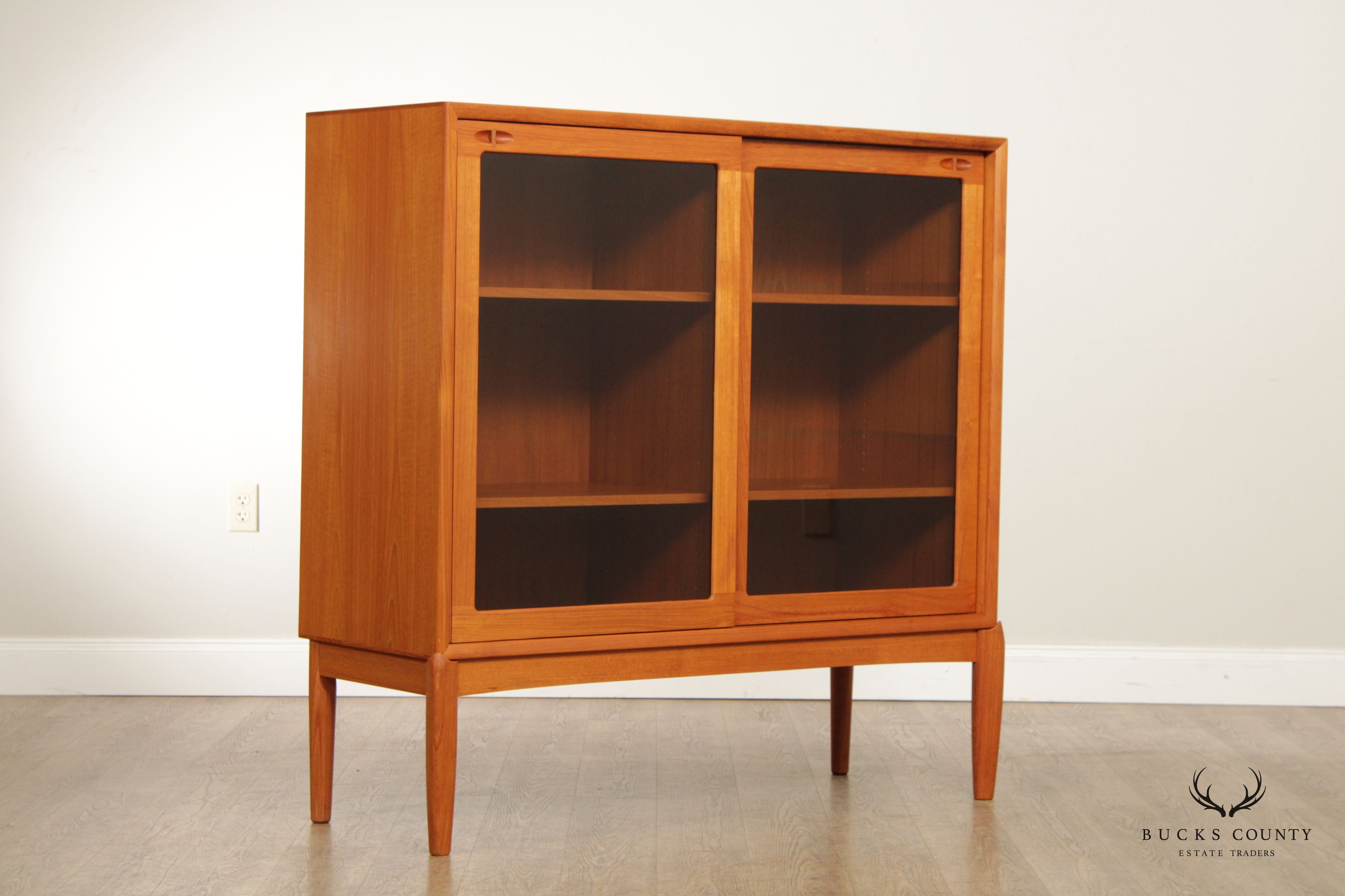 Henry Walter Klein for Bramin Danish Modern Glass Door Teak Bookcase