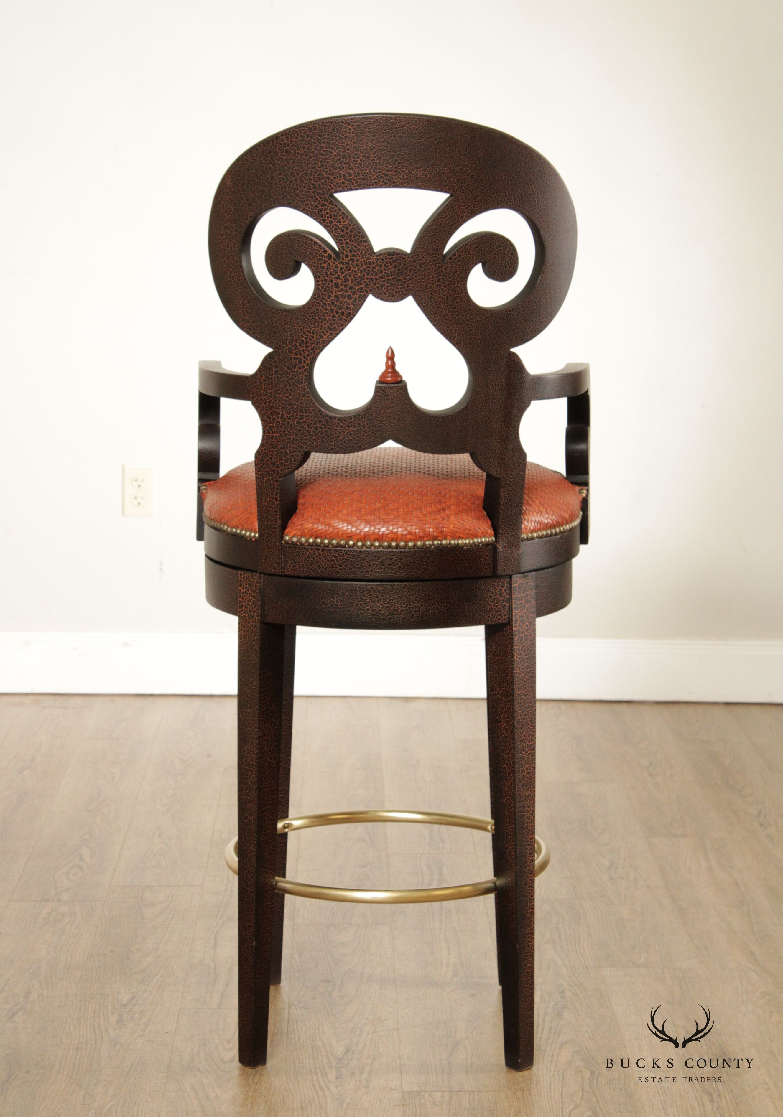 Biedermeier Style Pair of Crackle-Painted Bar Stools