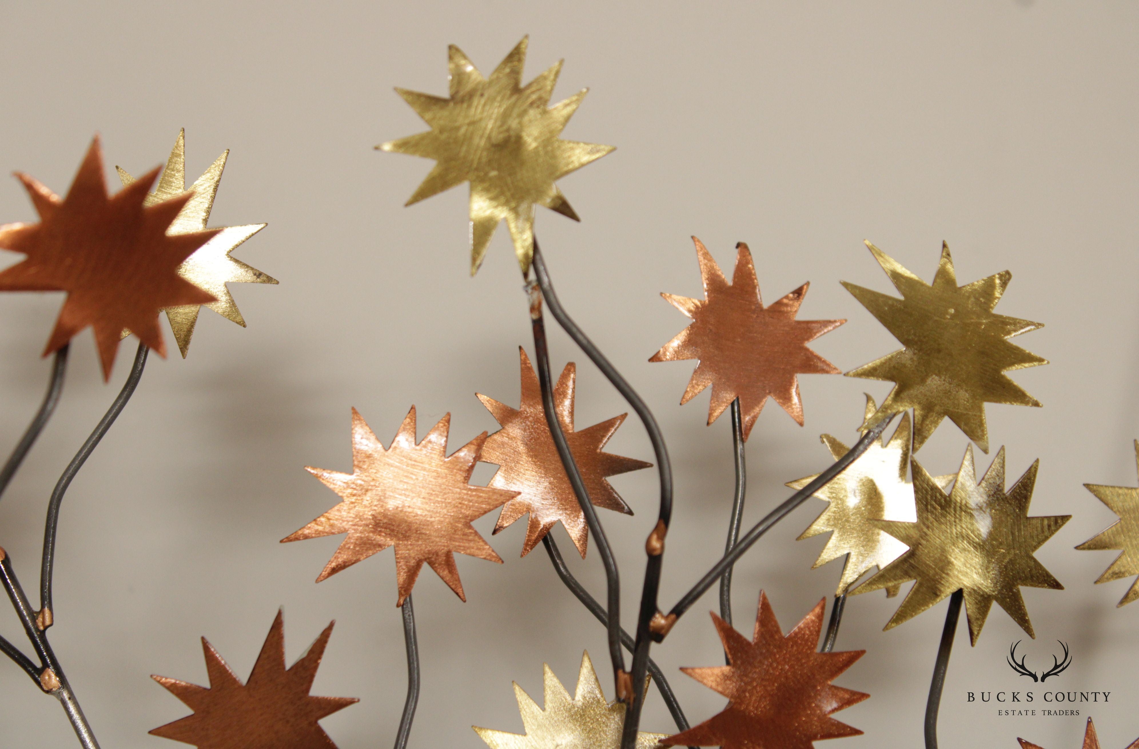 Modern Tree And Star Leaf Form Metal Wall Sculpture