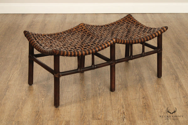 McGuire Vintage Rattan and Leather Bench