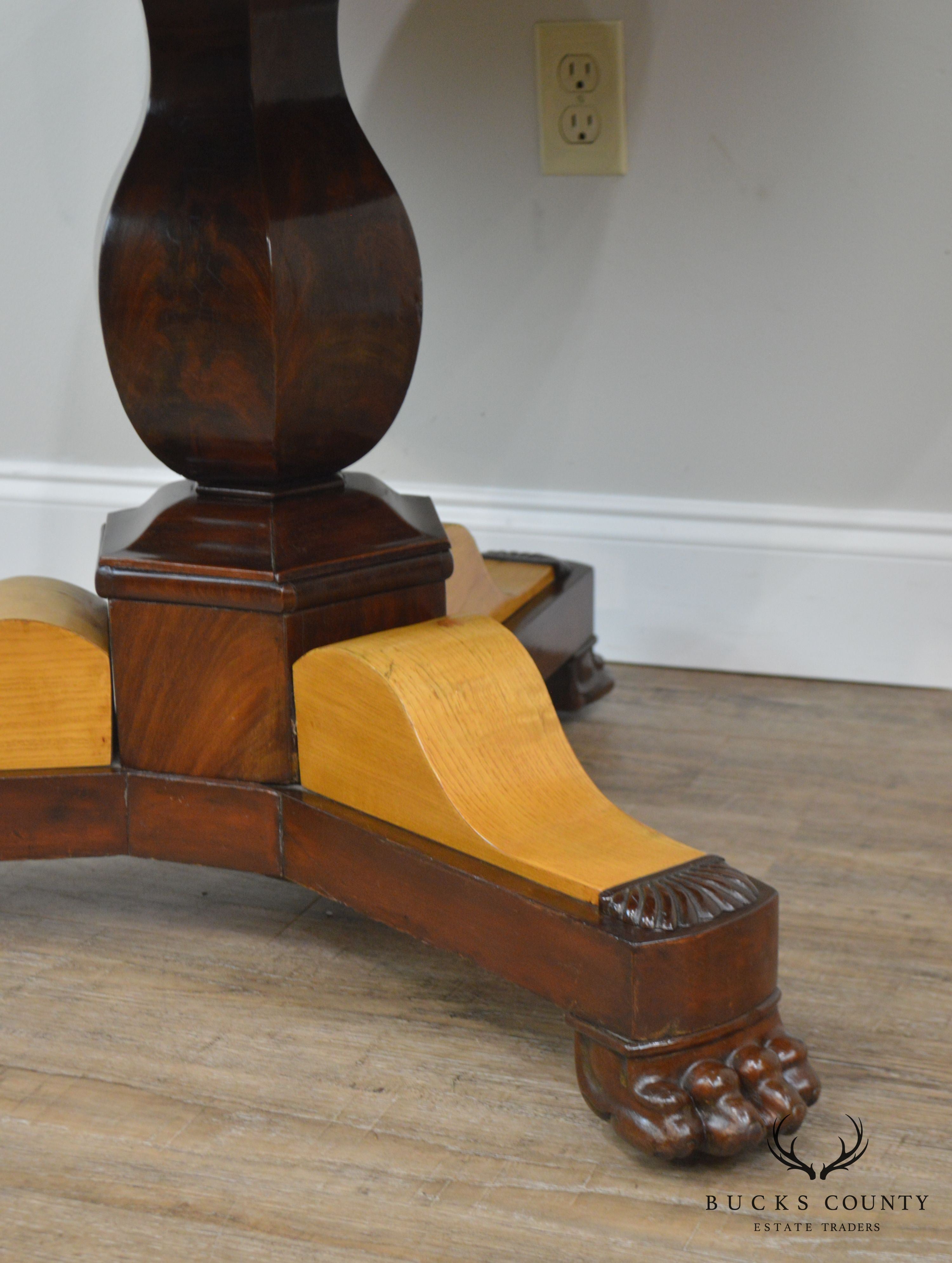 French Charles X Antique Mahogany & Elm Wood 2 Tone Round Center Table