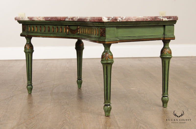 French Louis XV Style Painted Marble Top Low Console Table