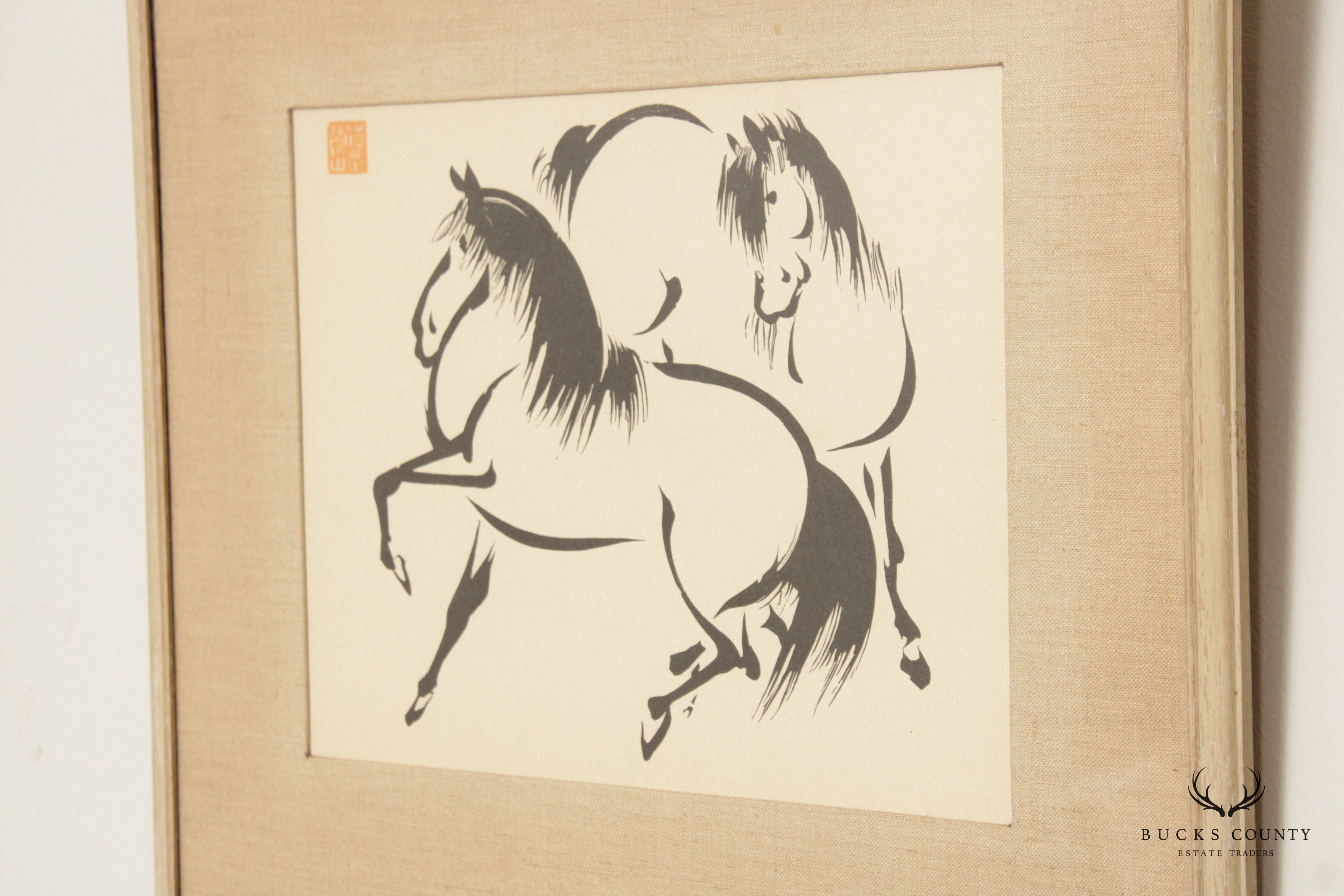 Pair of Horse Japanese Woodblock Prints, After Urushibara Mokuchu