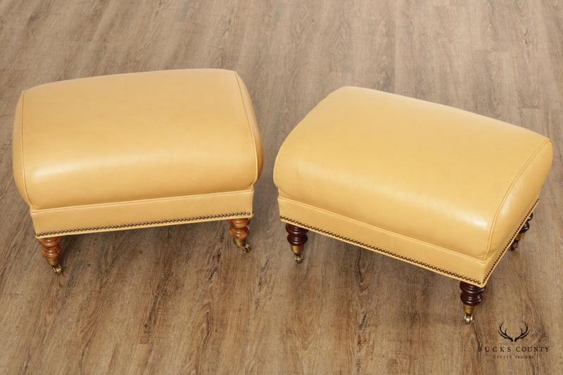 Wesley Hall English Regency Style Pair of Leather Ottomans