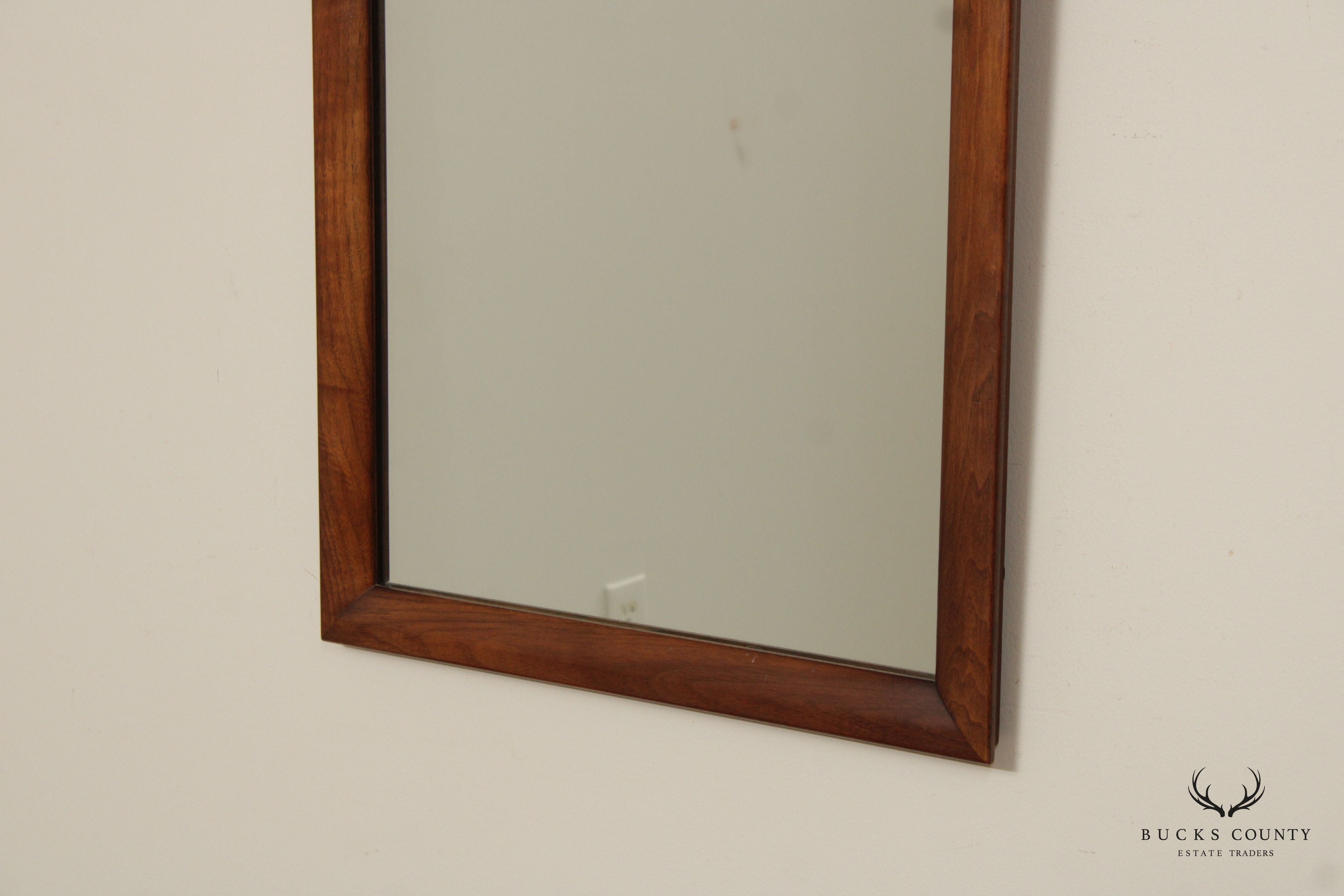 Mid Century Modern Pair of Walnut Frame Wall Mirrors