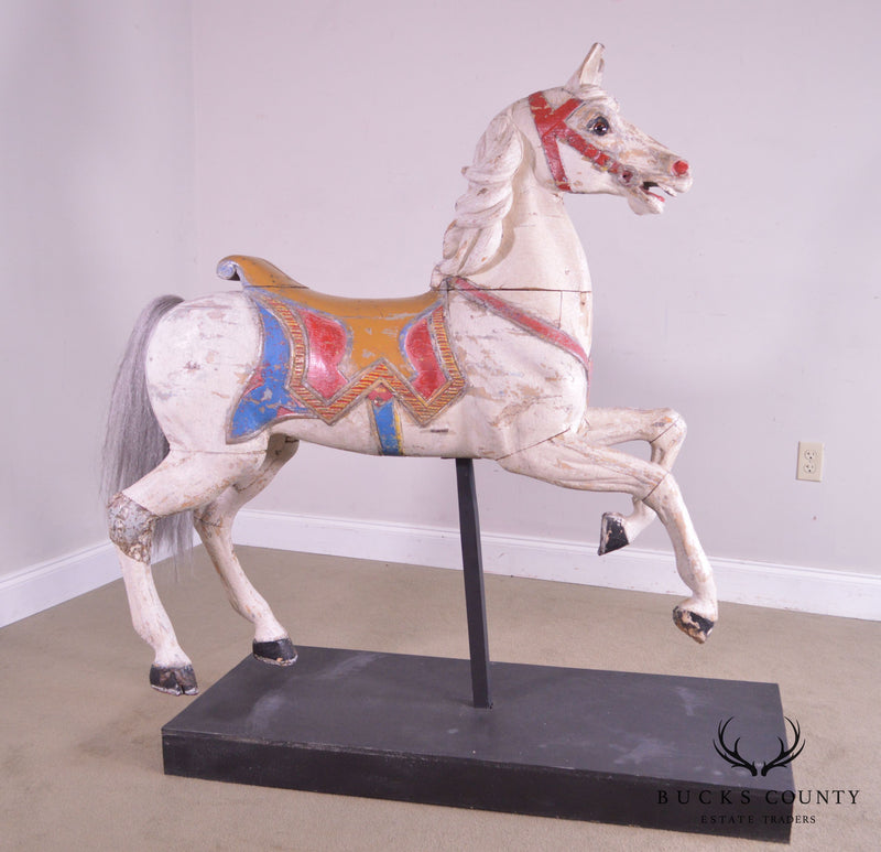 Antique Hand-Carved Wood and Polychromed Prancing Carousel Horse