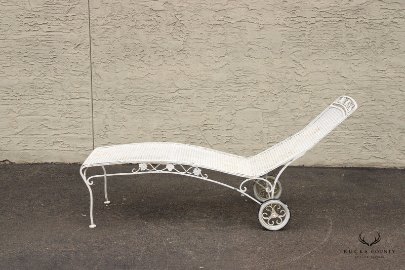 Vintage Rose Pattern Wrought Iron Garden Chaise Lounge