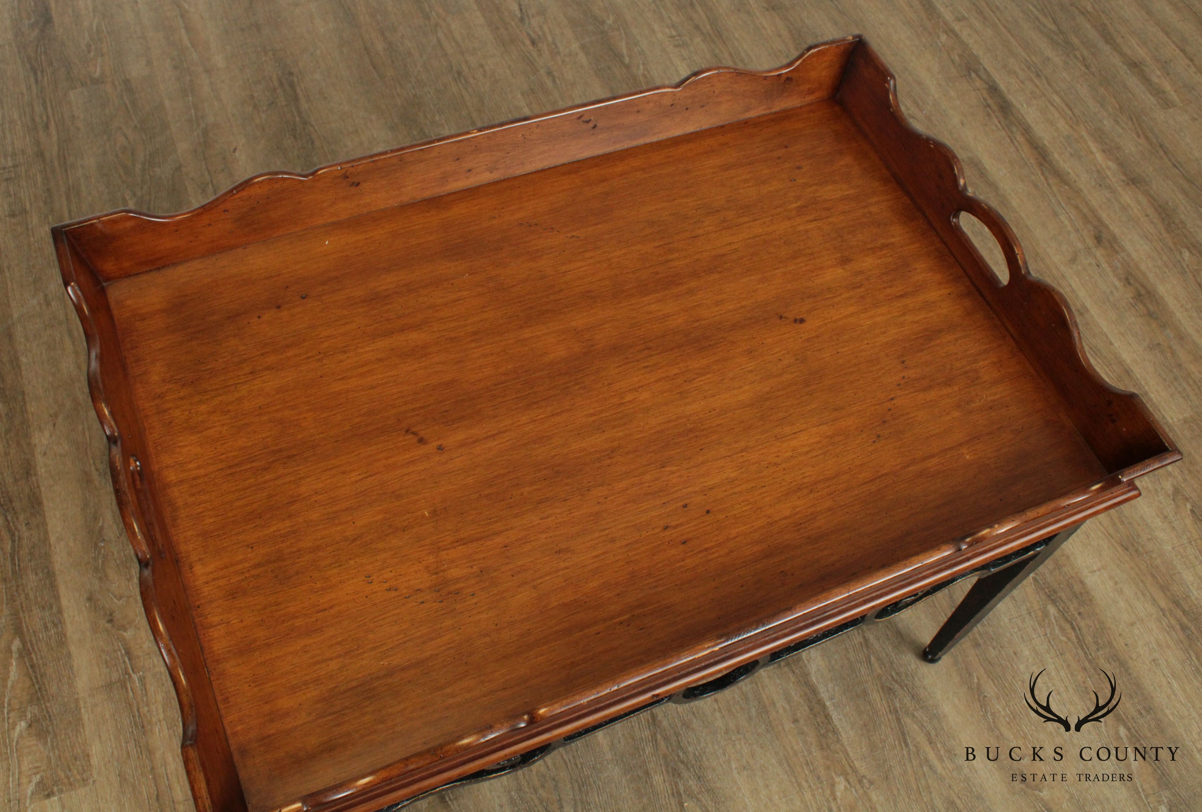 Quality Iron Base Wood Butlers Tray Top Coffee Table