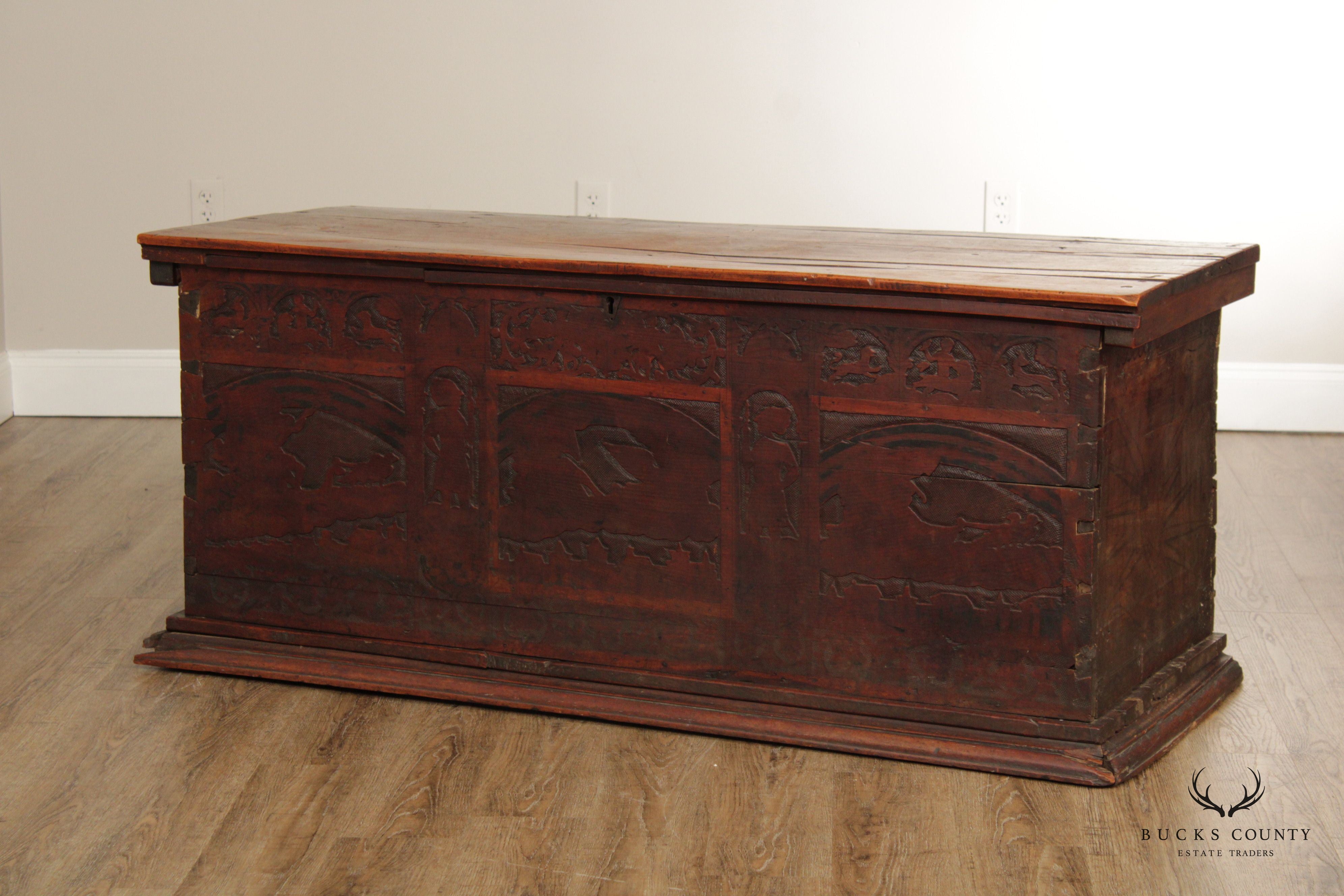 Antique Italian Large Carved Cedar Wood Cassone or Blanket Chest