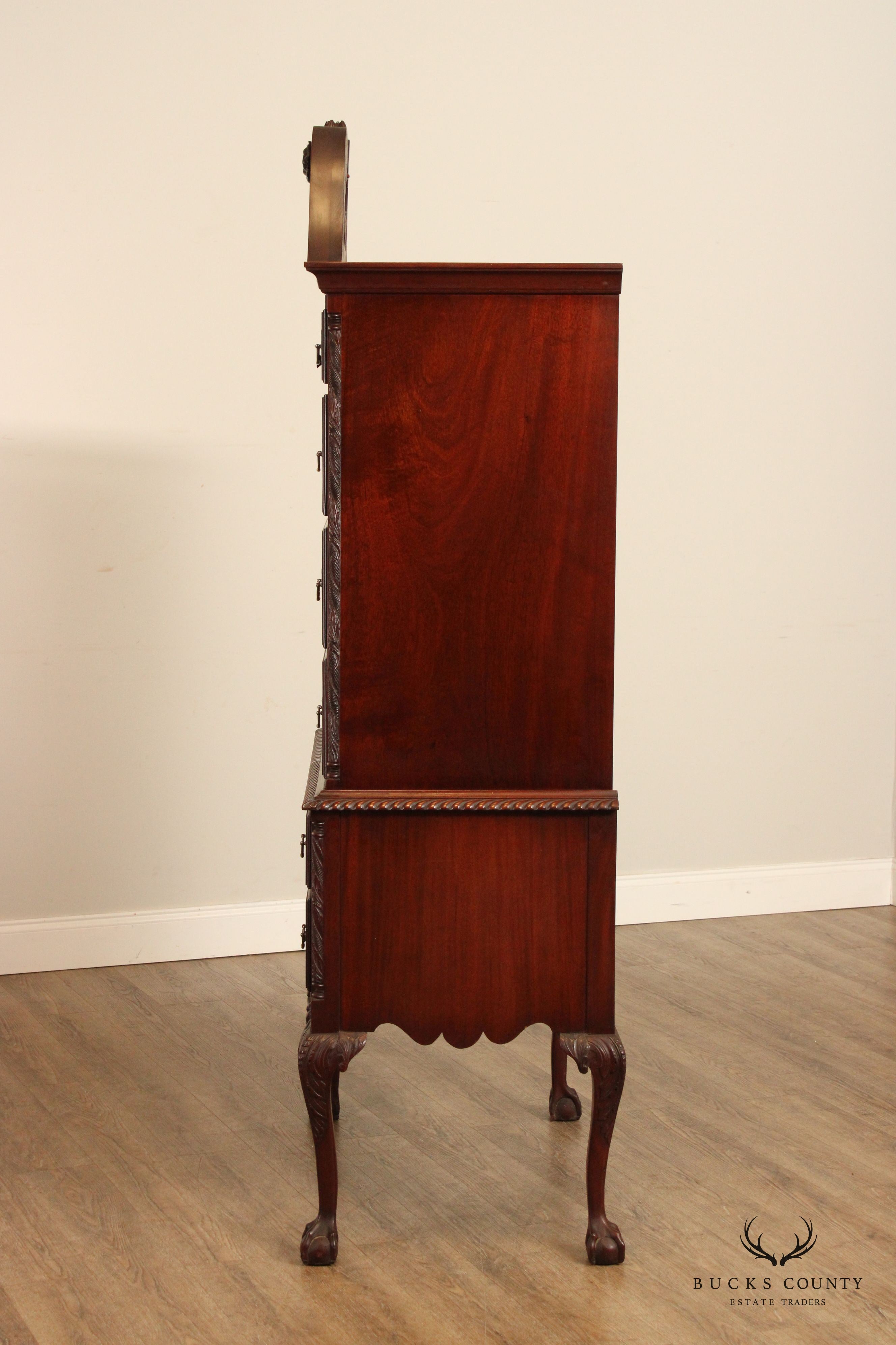 Custom Crafted Philadelphia Chippendale Style Carved Mahogany Highboy