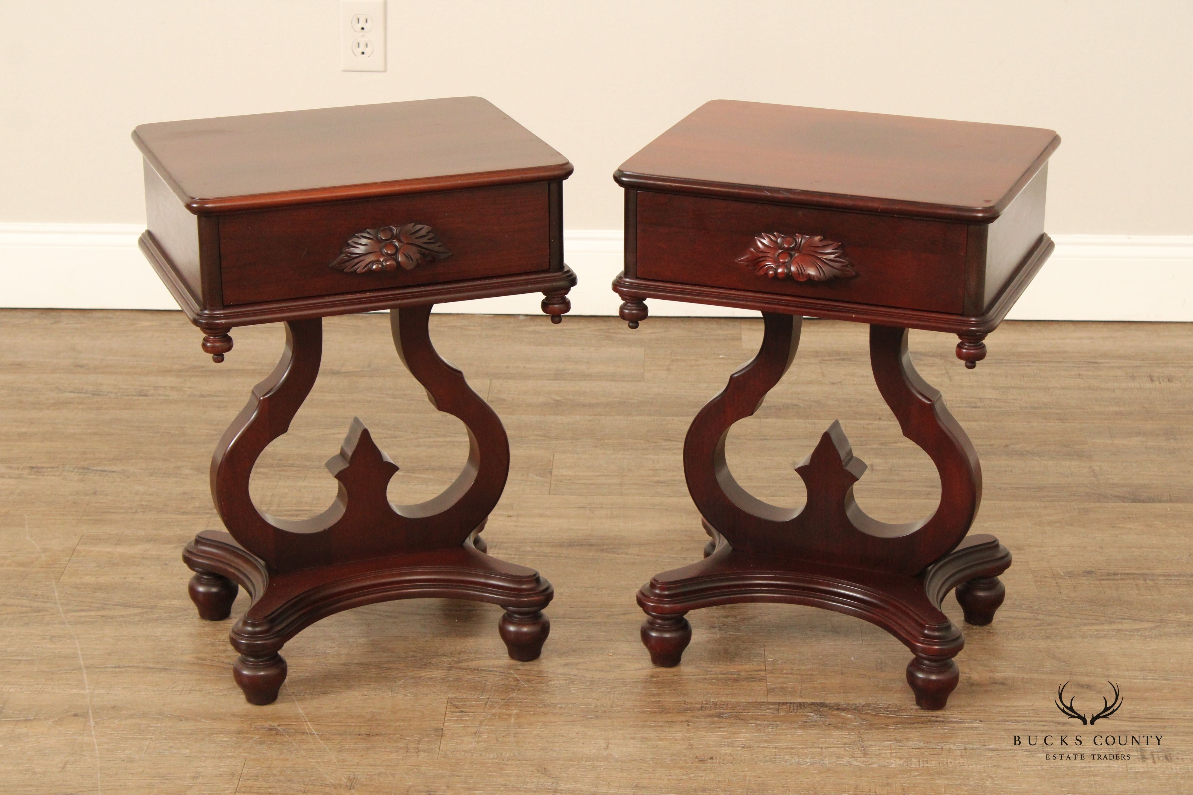 Victorian Style Vintage Pair of One-Drawer Side Tables