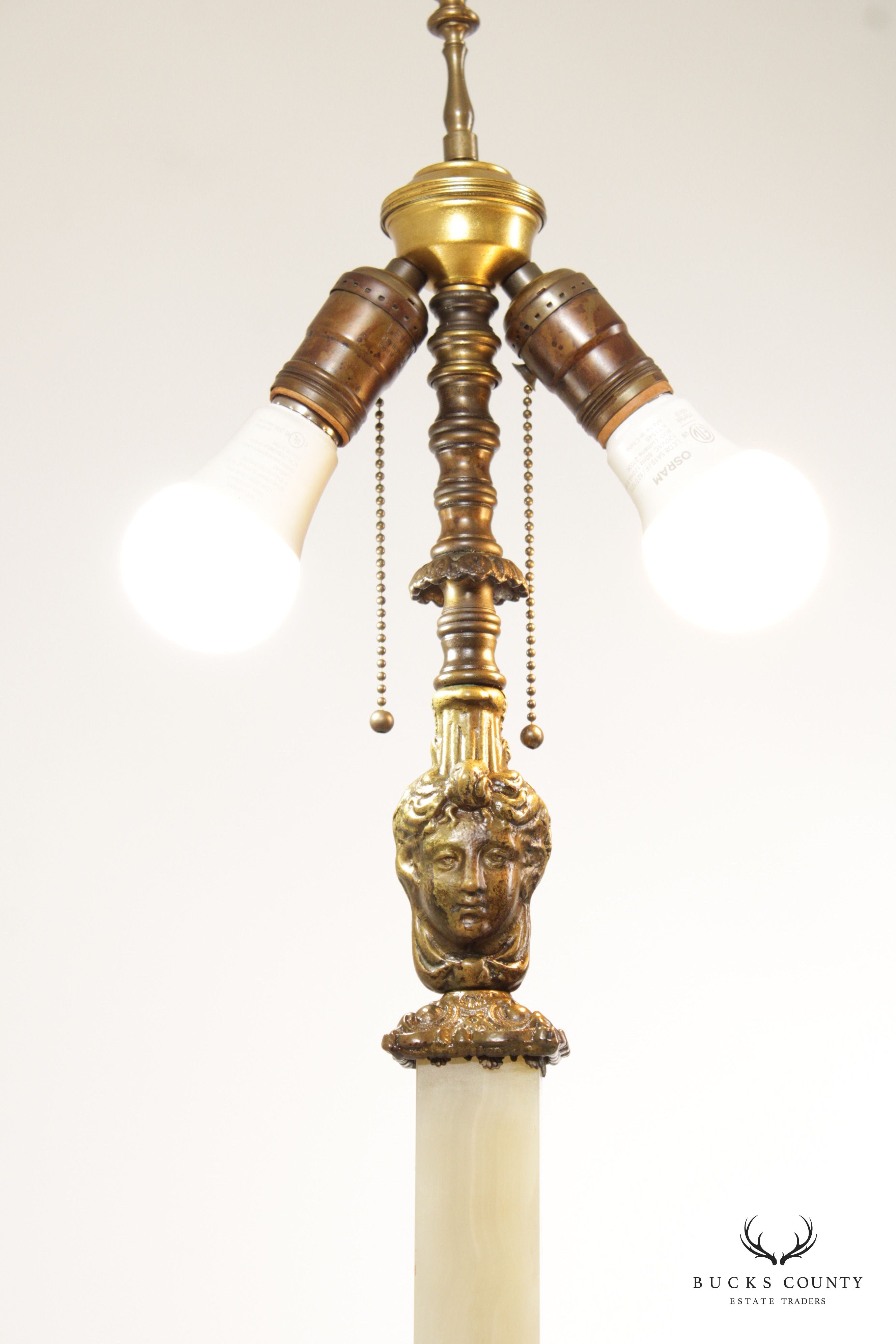 Art Deco Pair of Brass and Onyx Tall Table Lamps