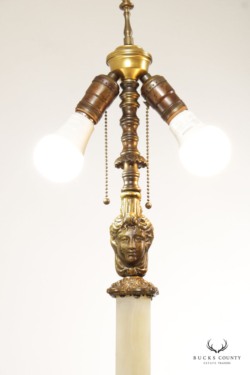 Art Deco Pair of Brass and Onyx Tall Table Lamps