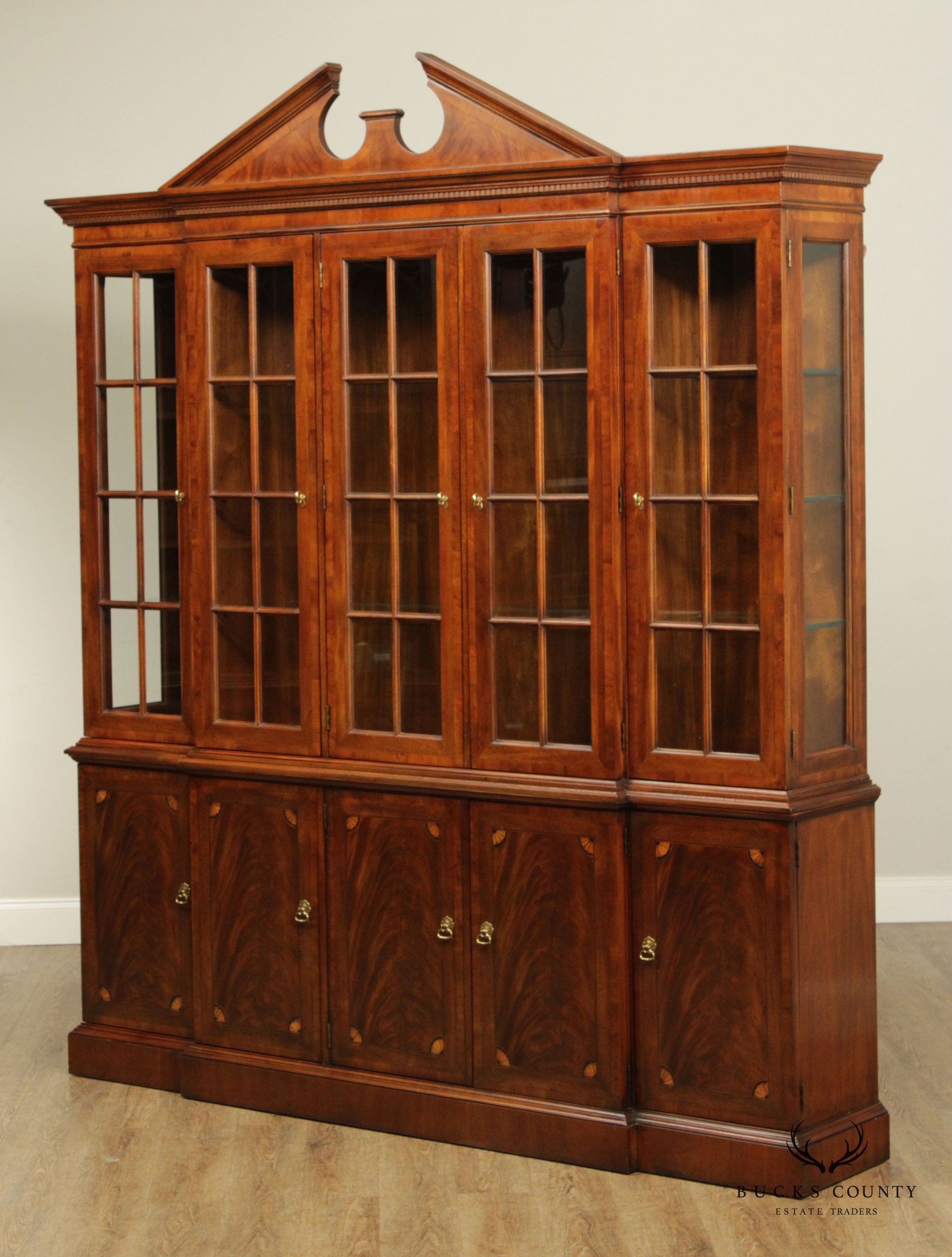 Drexel Heritage Regency Court Flame Mahogany Inlaid Breakfront China Cabinet