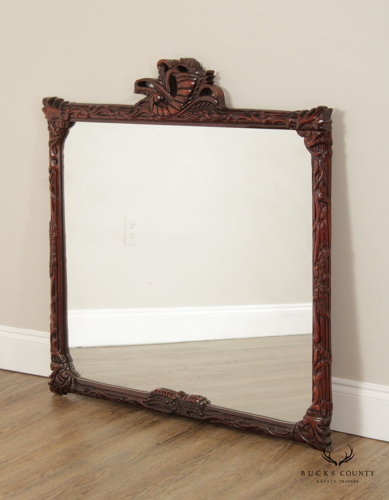Vintage Cornucopia Carved Mahogany Frame Mantel or Fireplace Wall Mirror