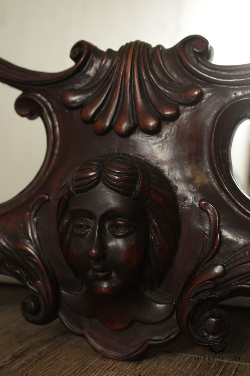 Rococo Style Antique Carved Mahogany Wall Mirror