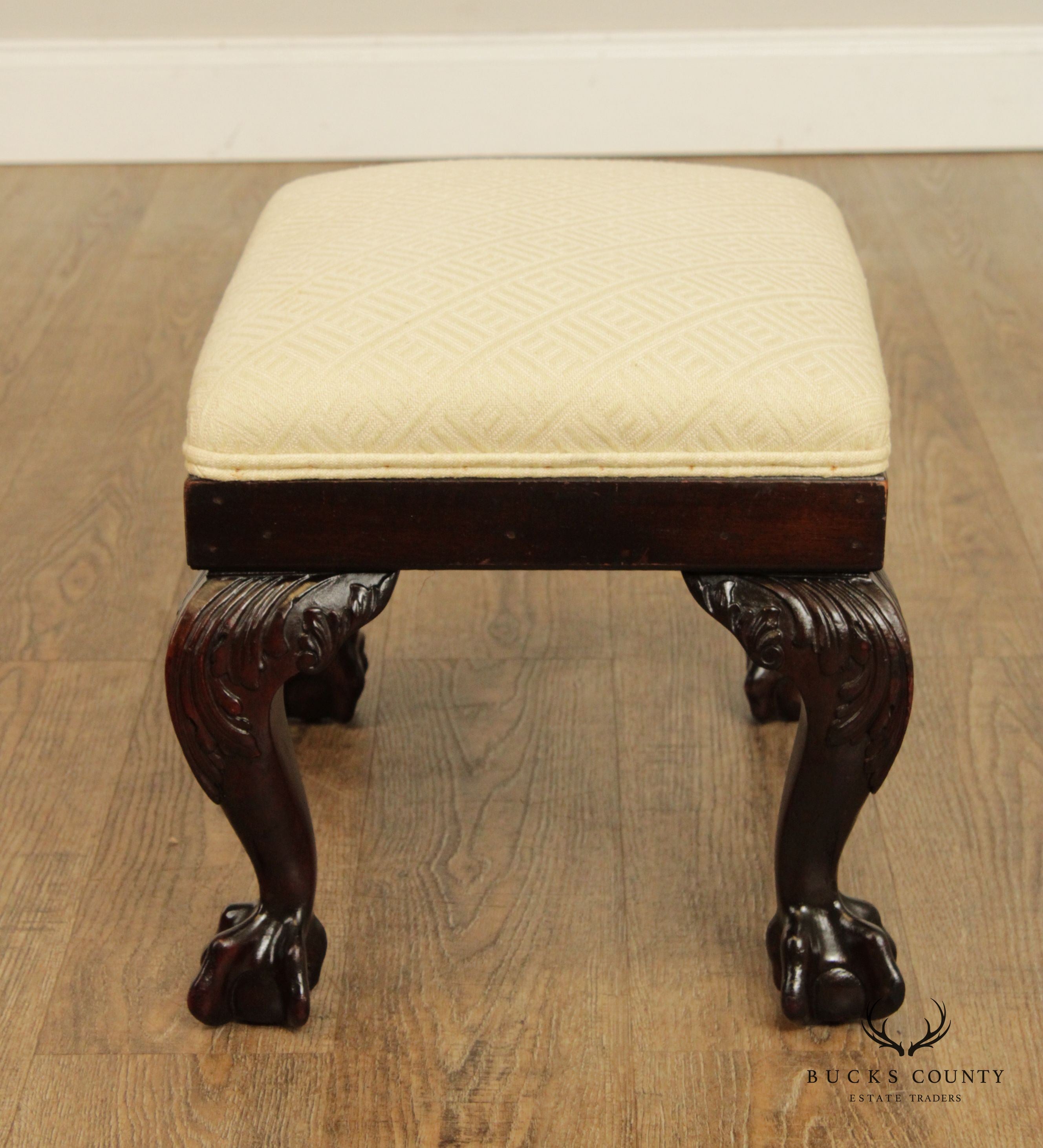 Georgian Style Vintage Carved Mahogany Low Stool or Ottoman